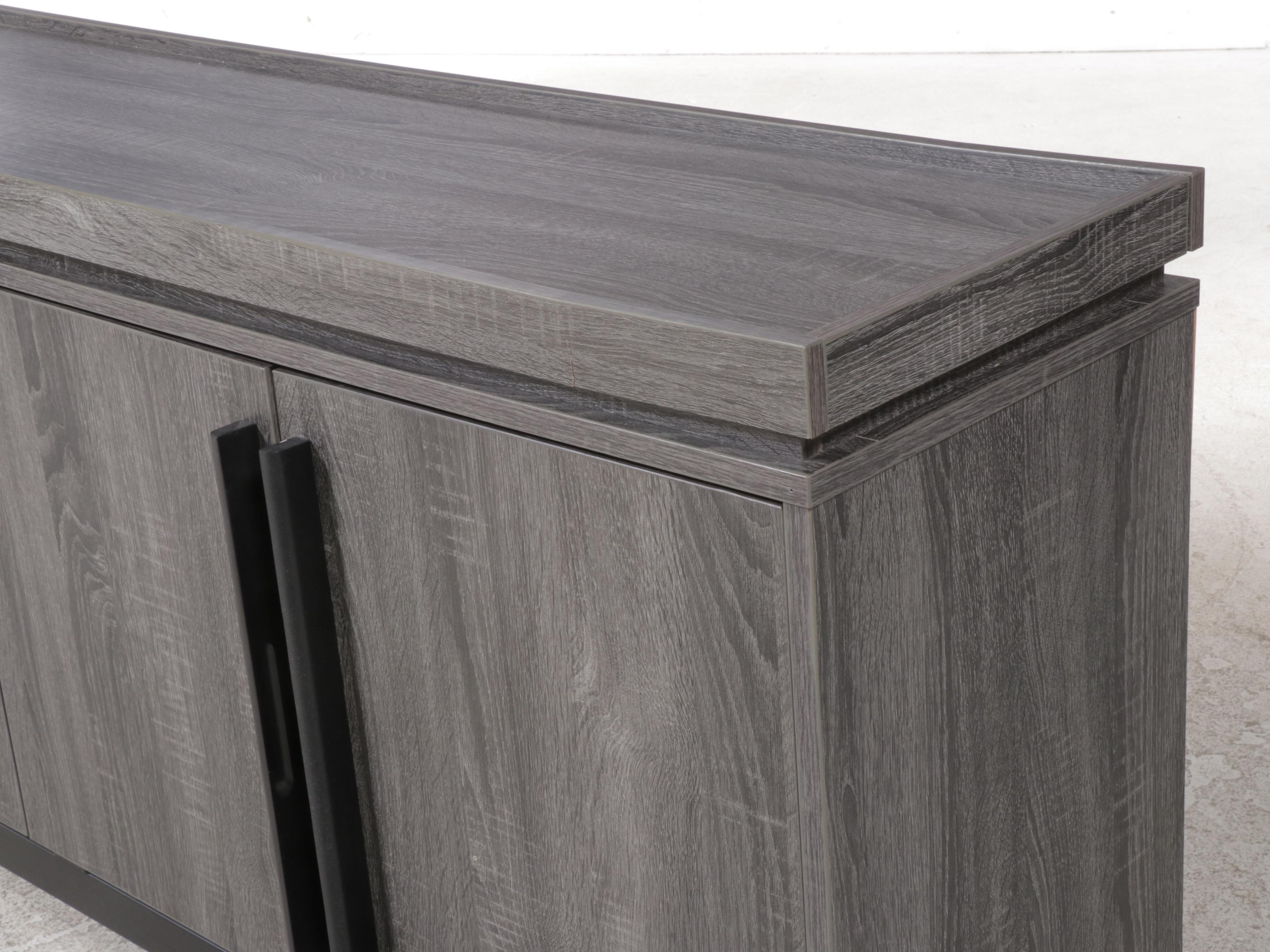 Contemporary Grey Oak-Grained Laminate and Parcel-Ebonized Credenza