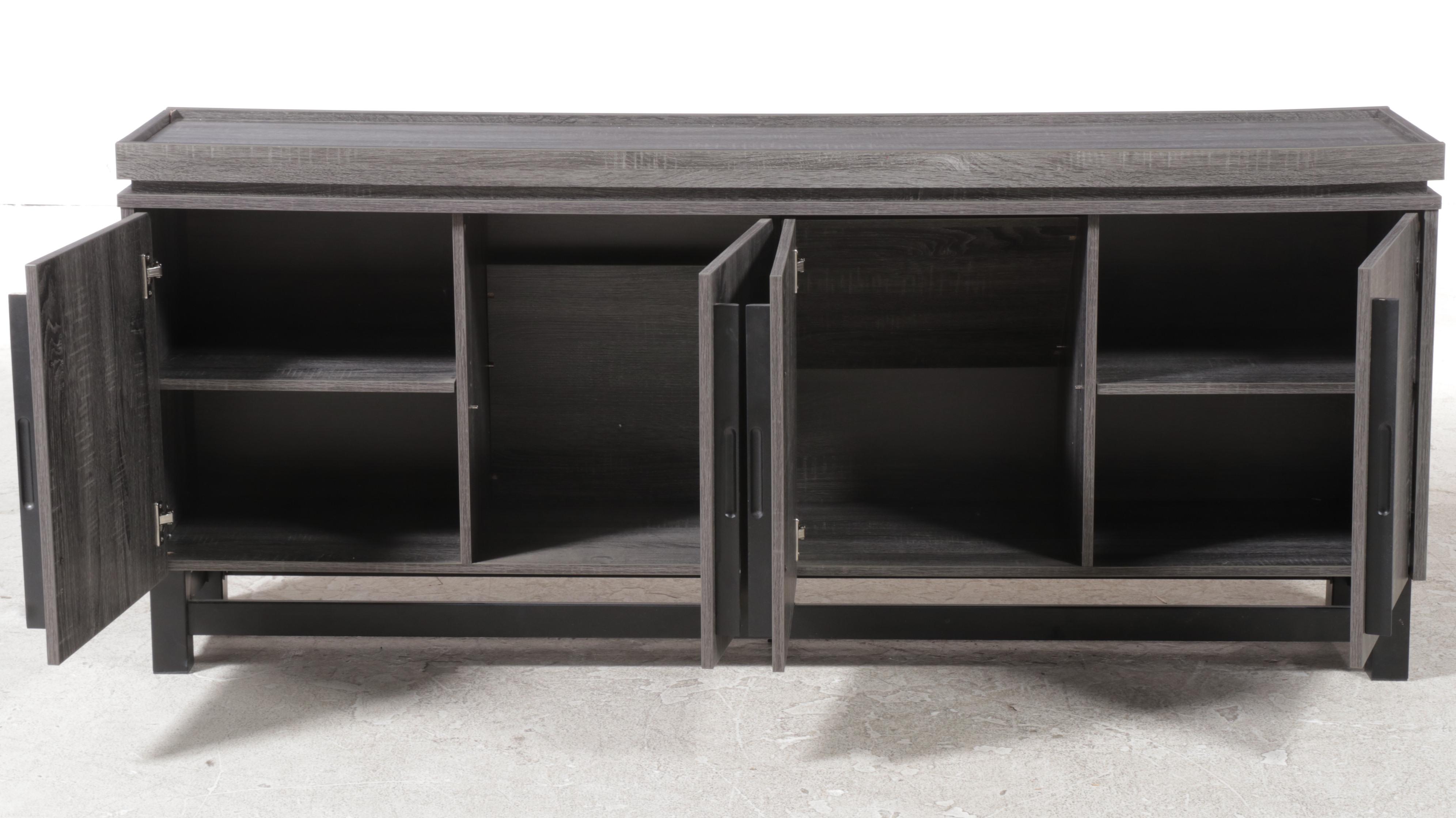 Contemporary Grey Oak-Grained Laminate and Parcel-Ebonized Credenza