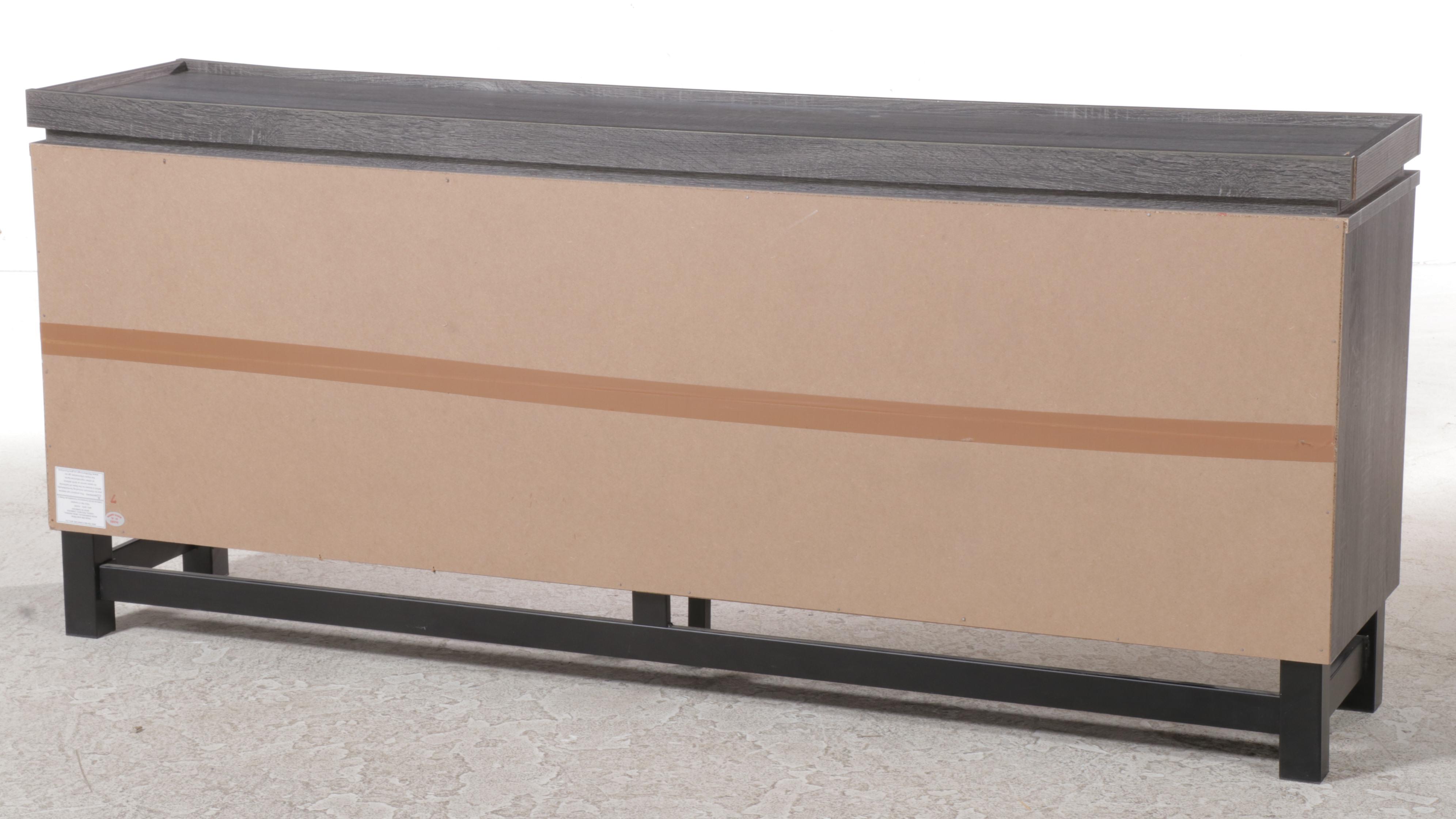 Contemporary Grey Oak-Grained Laminate and Parcel-Ebonized Credenza