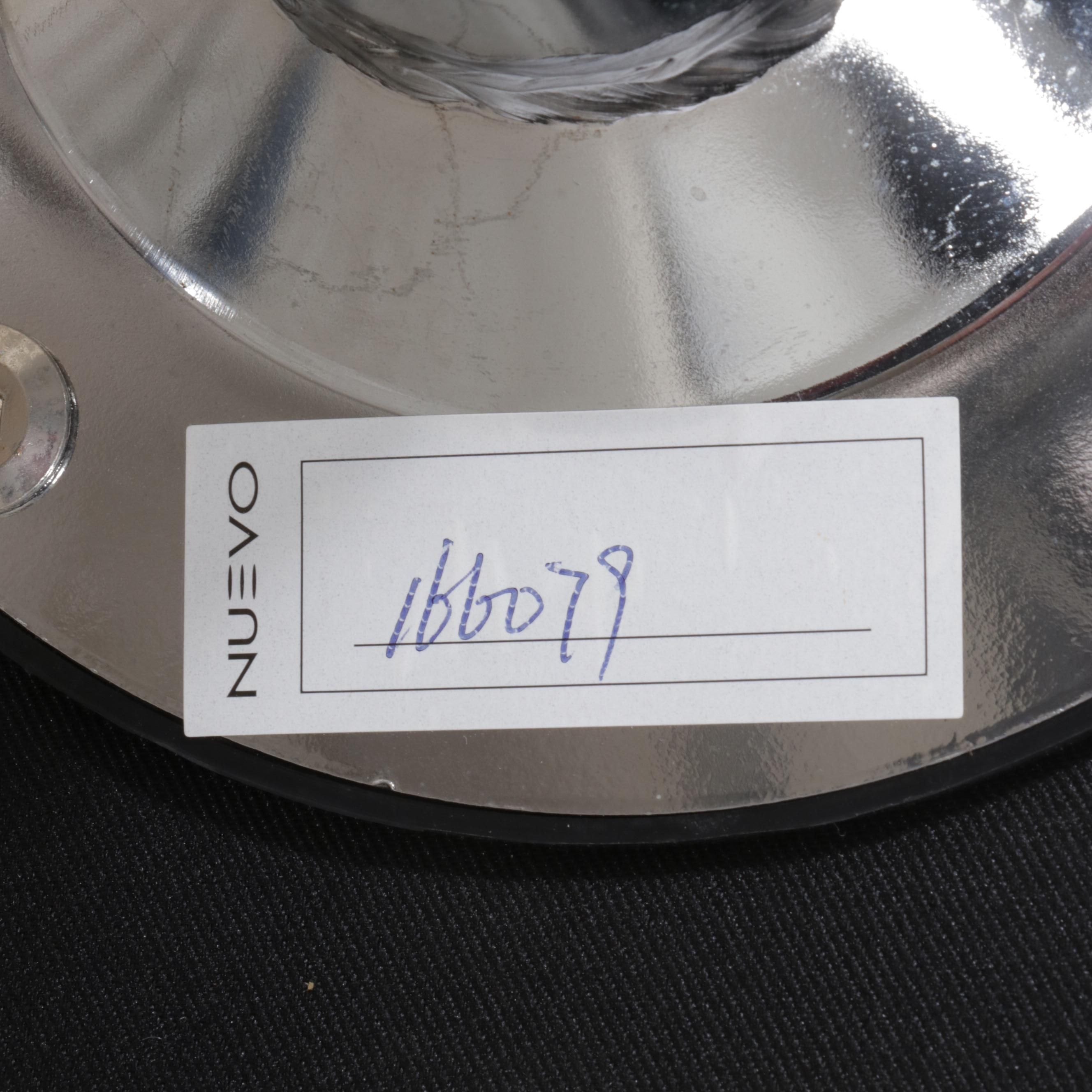 Pair of Nuevo "Swing" Chromed Steel and Naugahyde Adjustable-Height Bar Stools