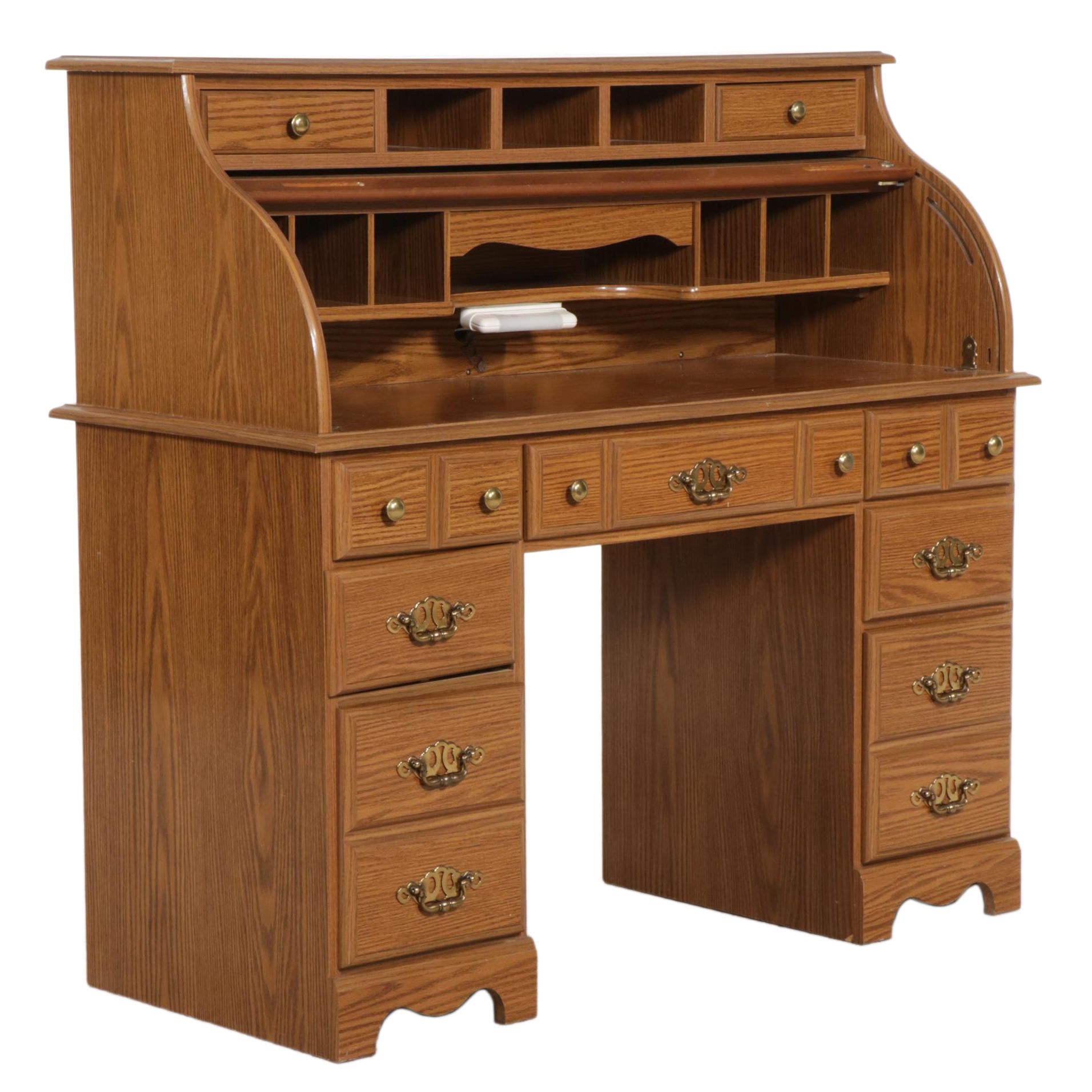 Roll-Top Desk with Oak Laminate Finish, Late 20th to 21st Century