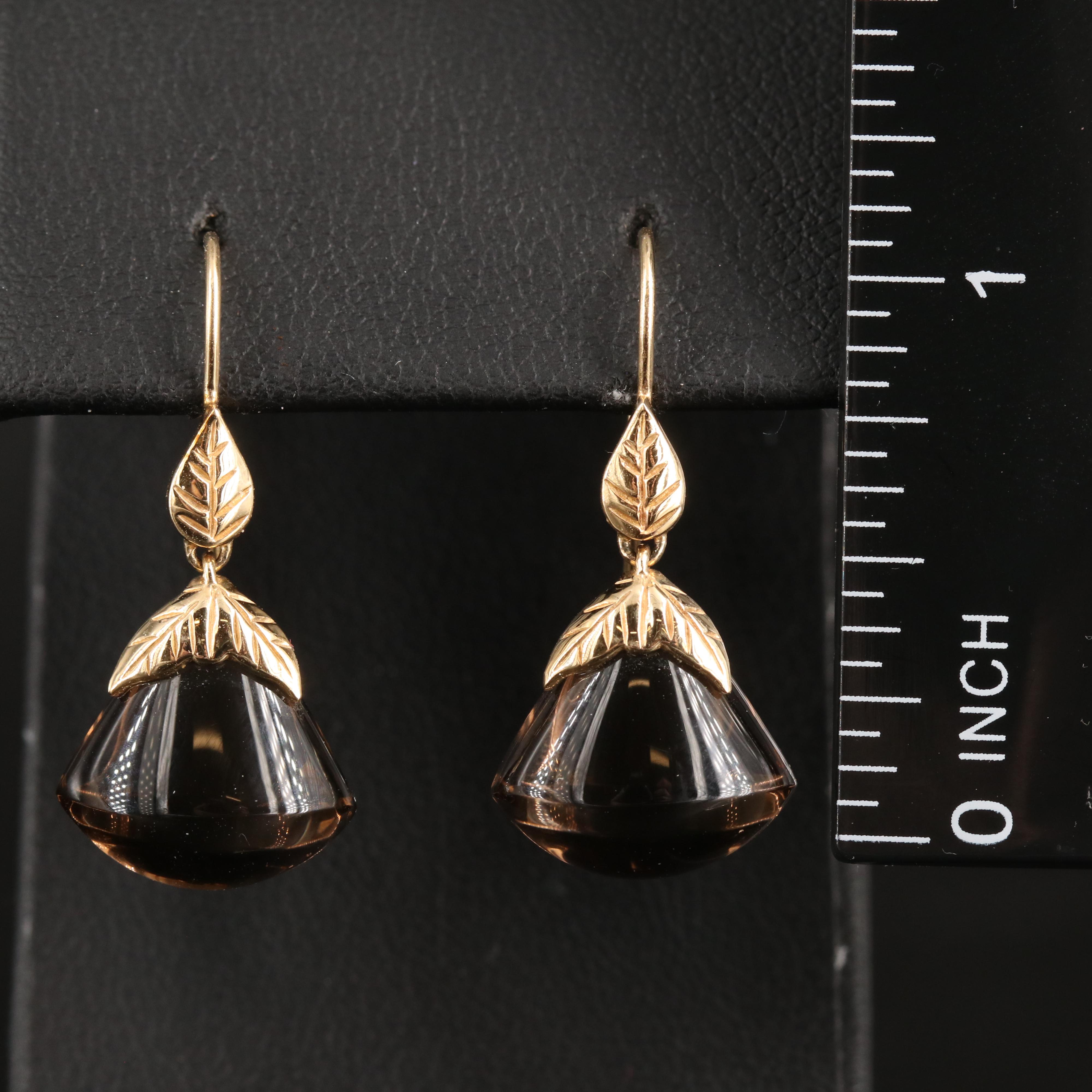 14K Smoky Quartz Earrings with Leaf Details