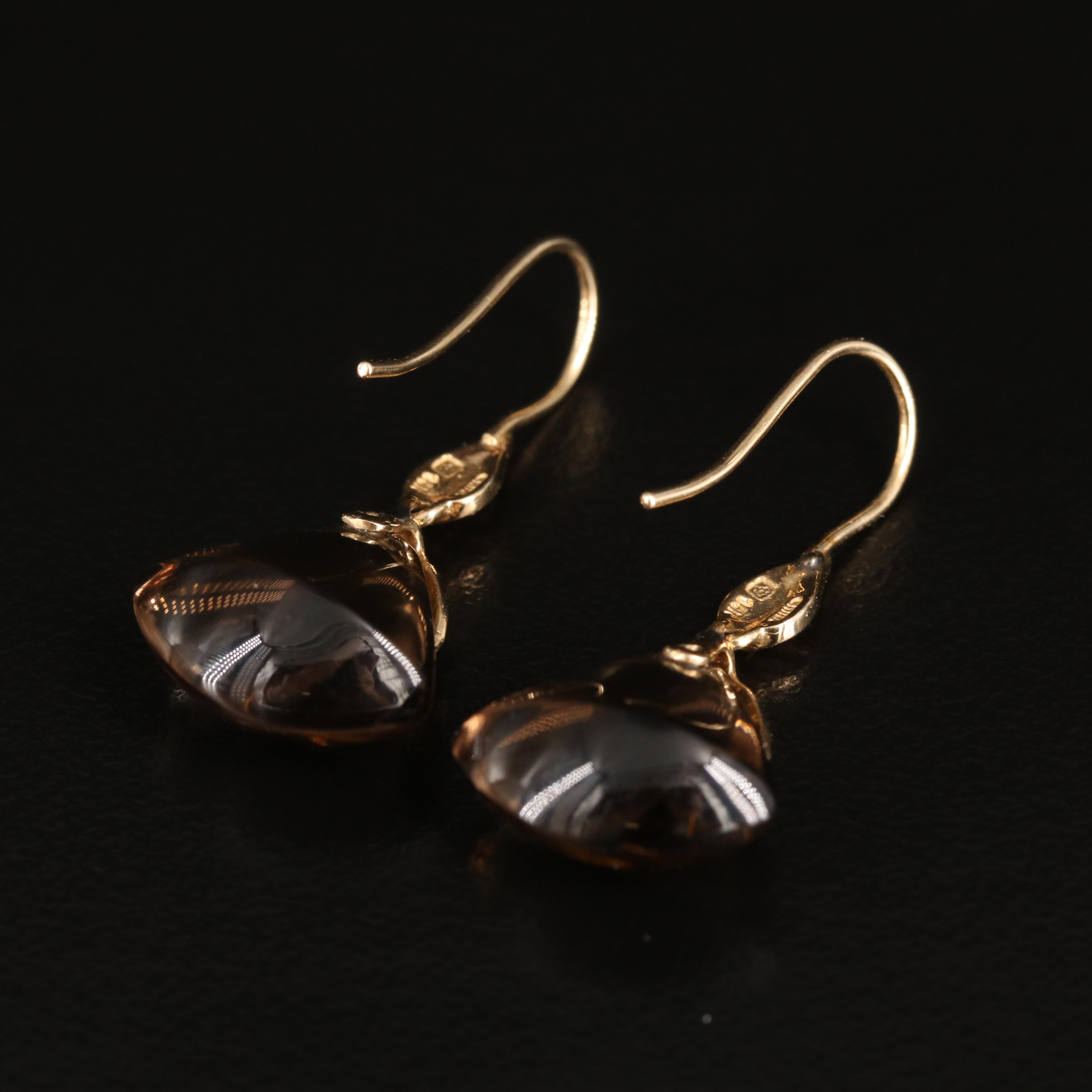 14K Smoky Quartz Earrings with Leaf Details