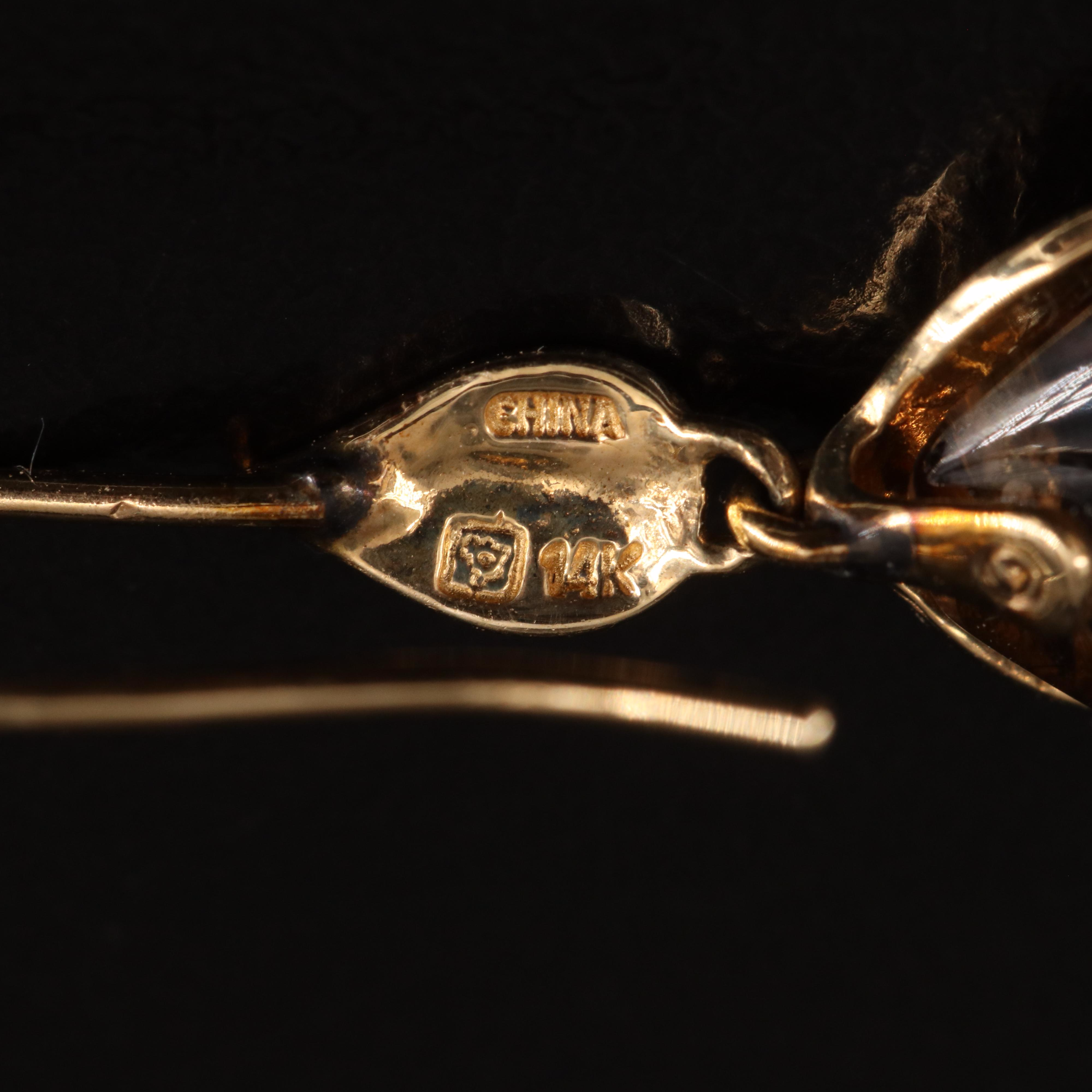 14K Smoky Quartz Earrings with Leaf Details