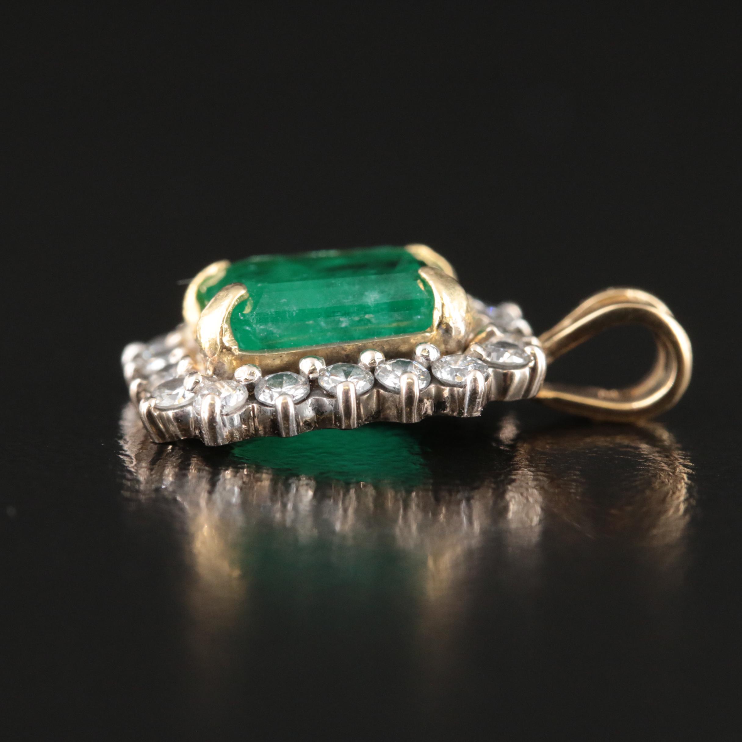 14K 2.77 CT Emerald and Diamond Pendant with 18K Accent