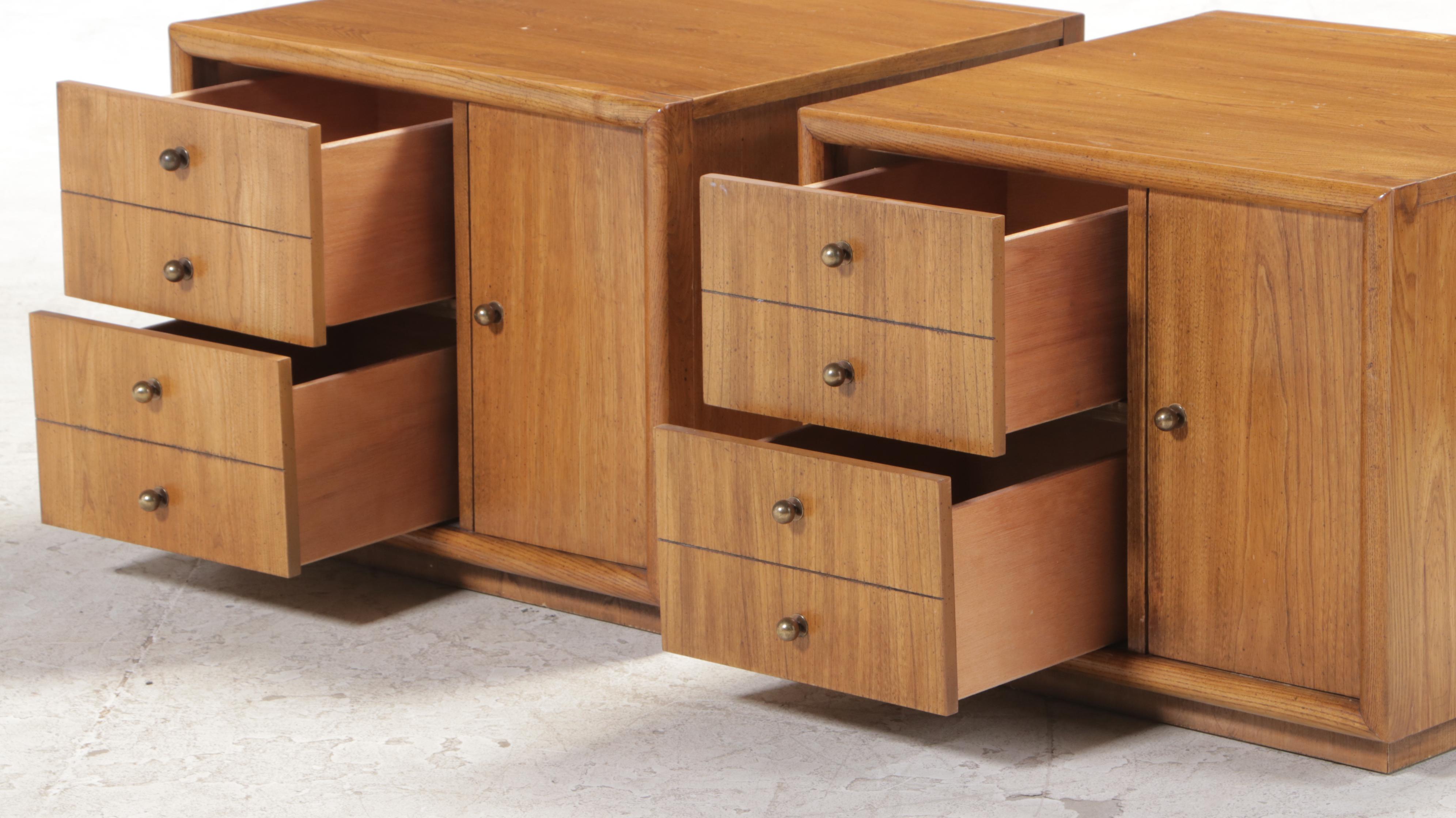 Pair of Stanley Furniture Modernist Ash Side Tables in Fruitwood Finish