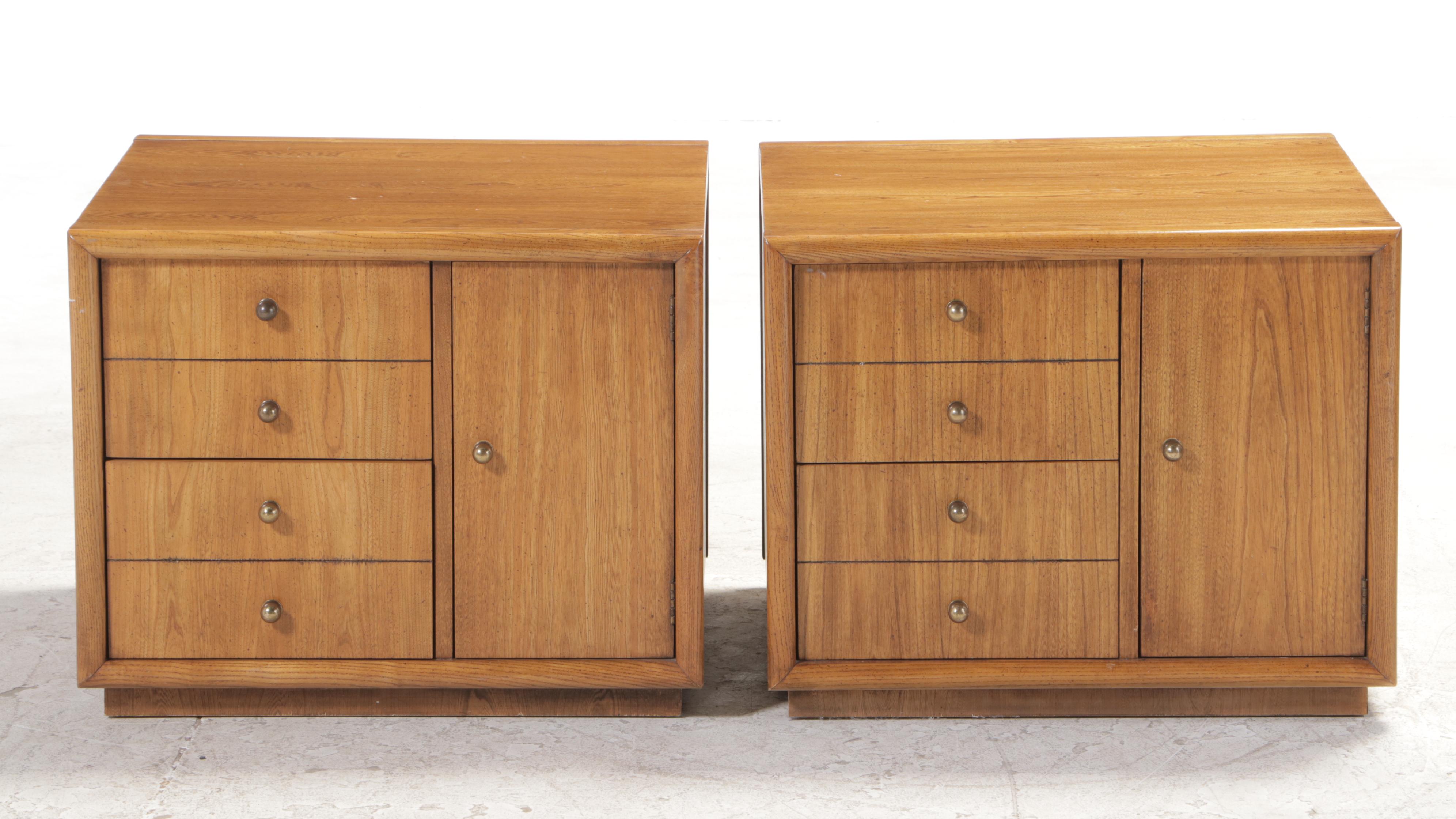 Pair of Stanley Furniture Modernist Ash Side Tables in Fruitwood Finish