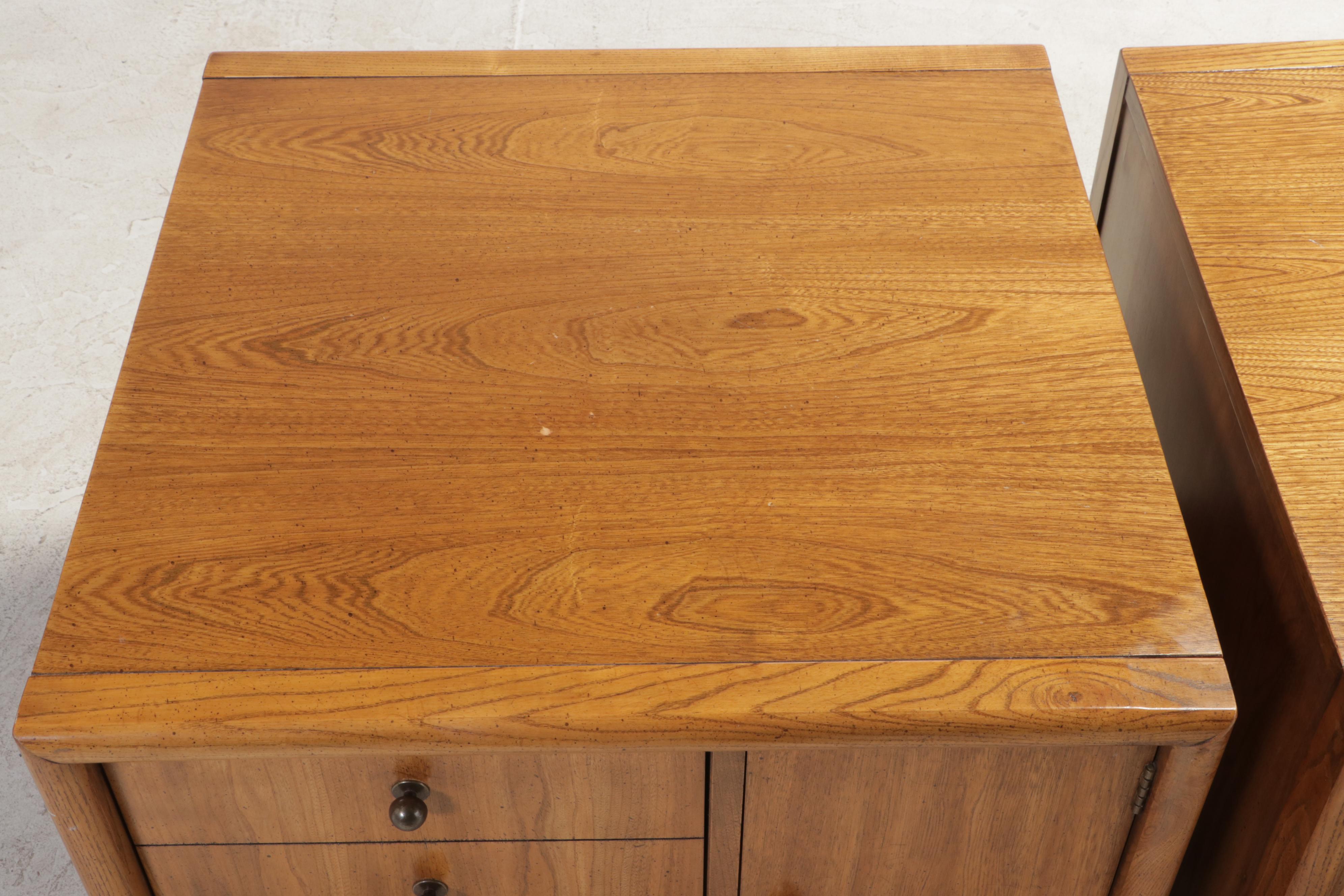 Pair of Stanley Furniture Modernist Ash Side Tables in Fruitwood Finish