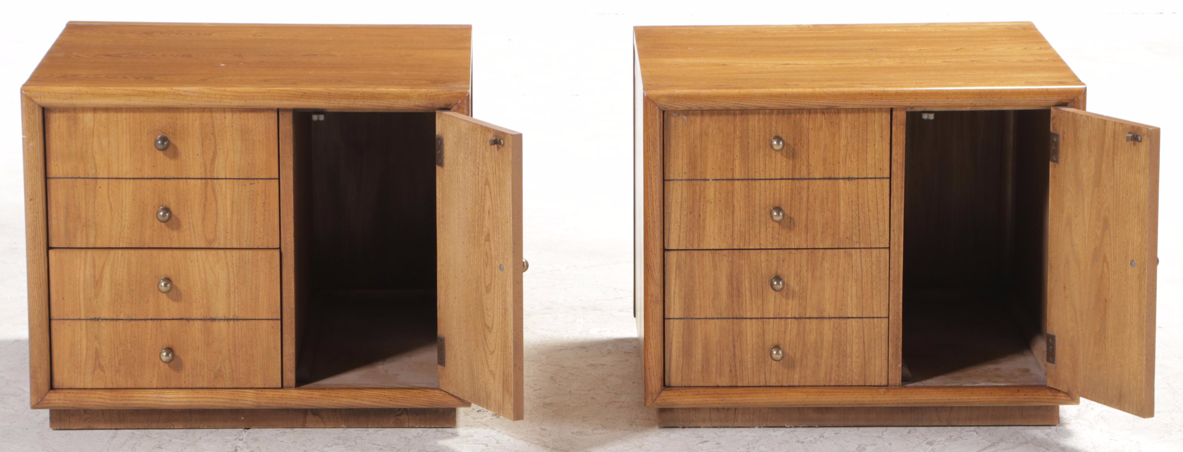Pair of Stanley Furniture Modernist Ash Side Tables in Fruitwood Finish