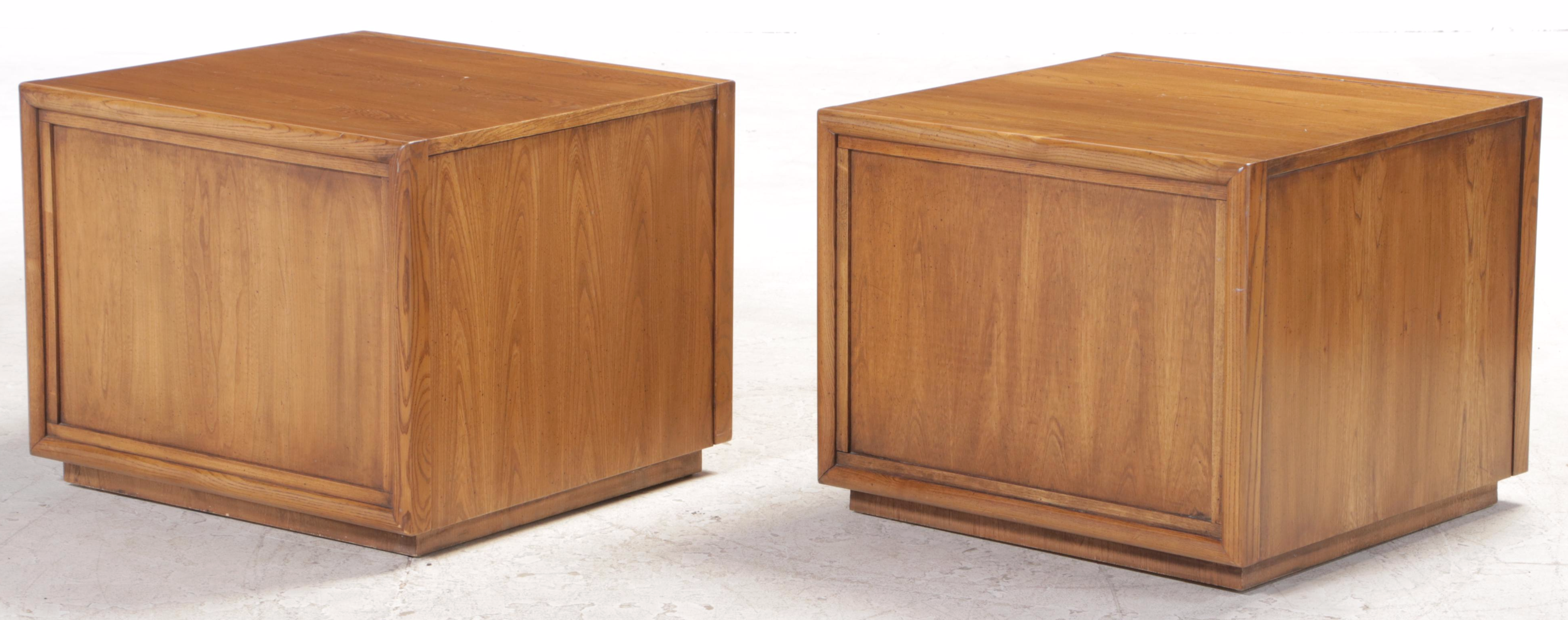 Pair of Stanley Furniture Modernist Ash Side Tables in Fruitwood Finish