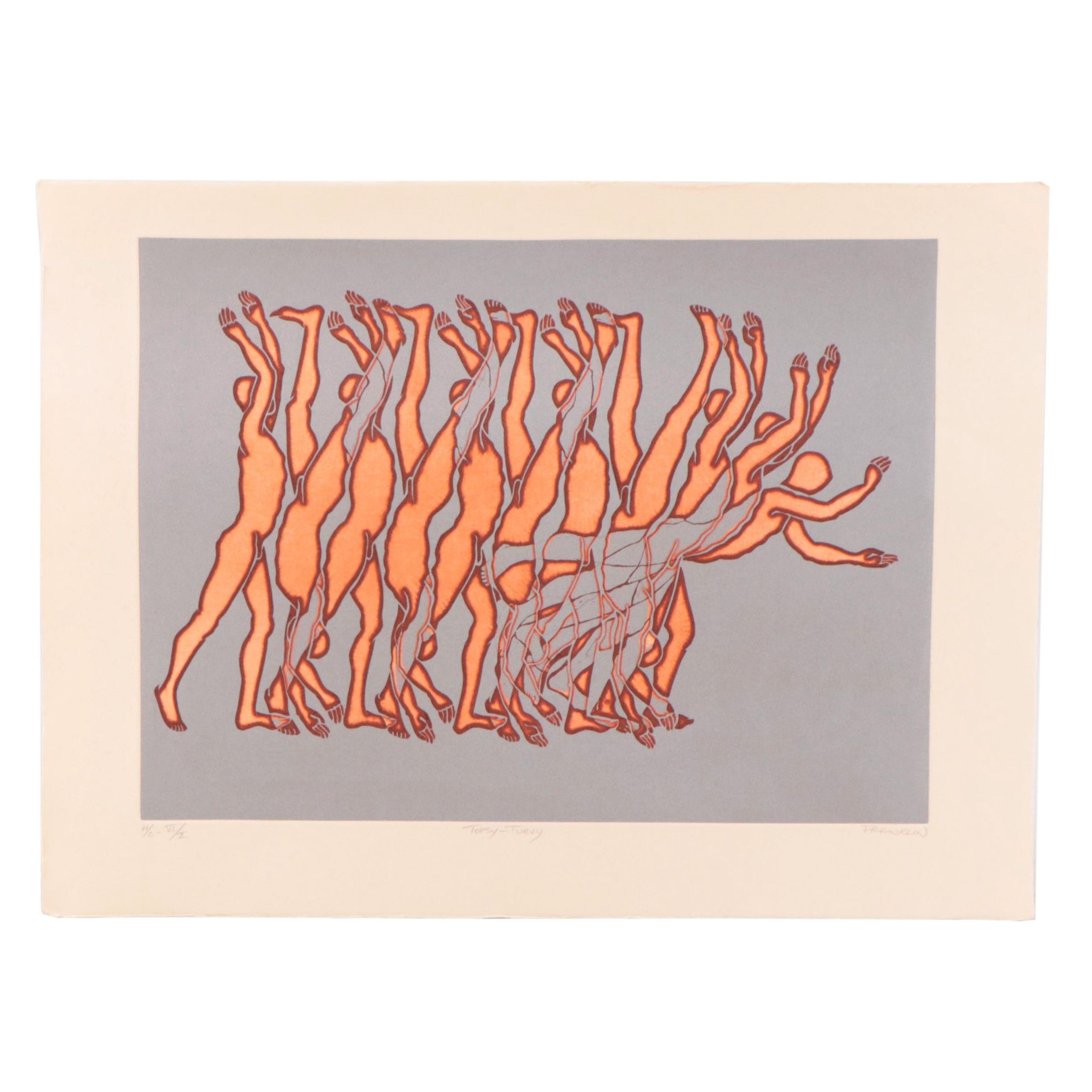Franklin Figural Etching "Topsy-Turvy," Circa 1980