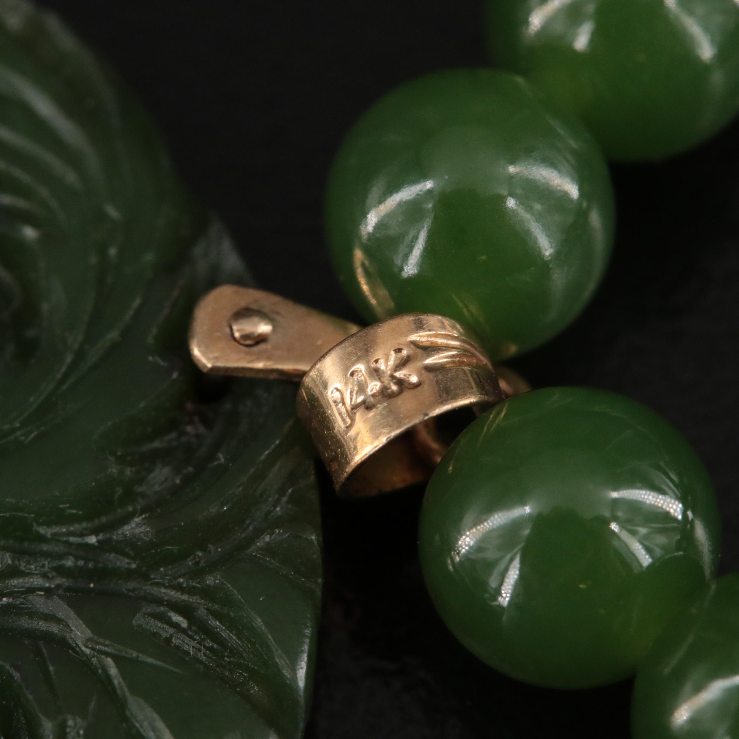 14K Aventurine Stud Earrings and Nephrite Phoenix and Dragon Necklace