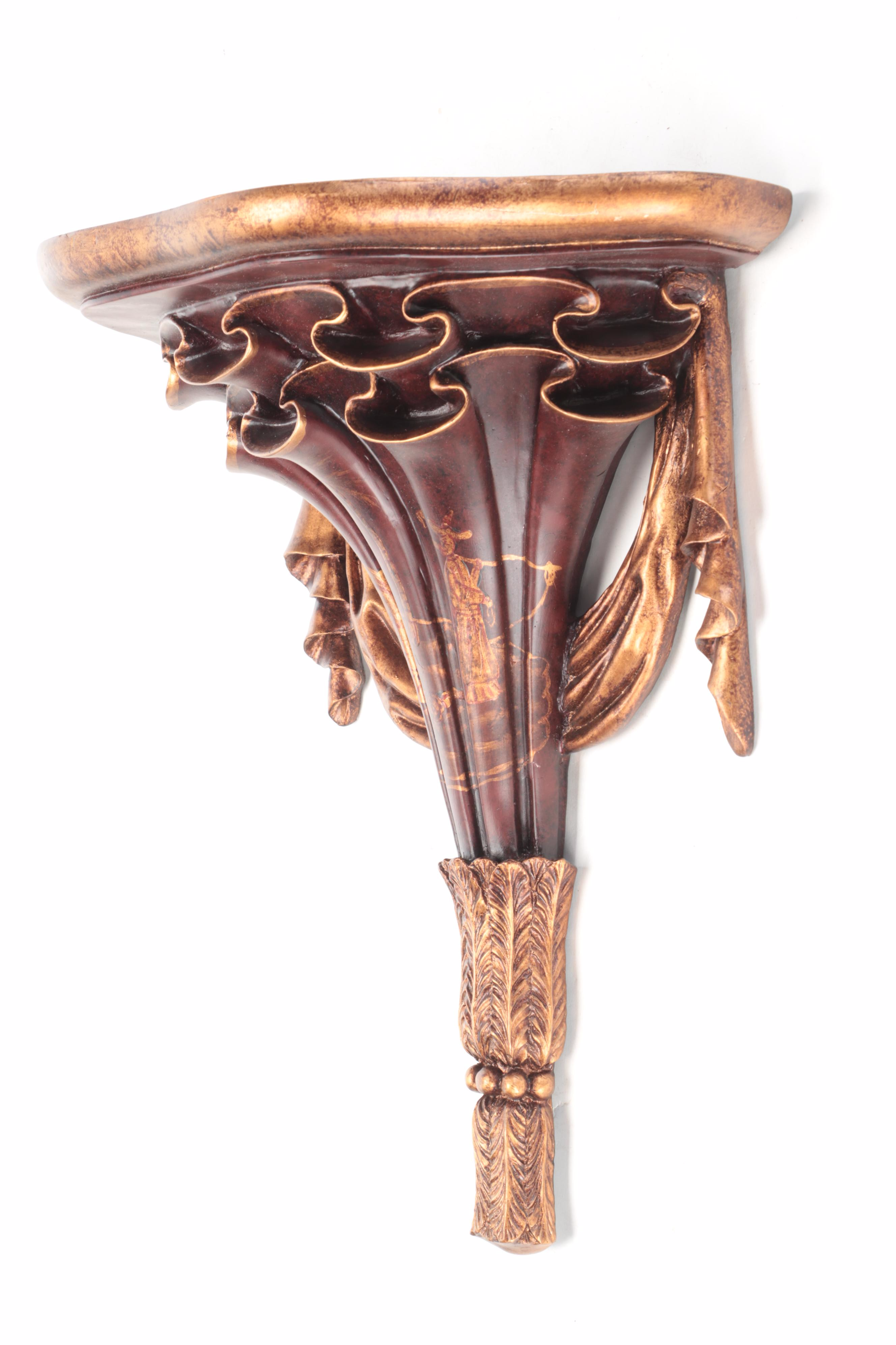 Chinoiserie and Neoclassical Style Patinated Wall Shelves