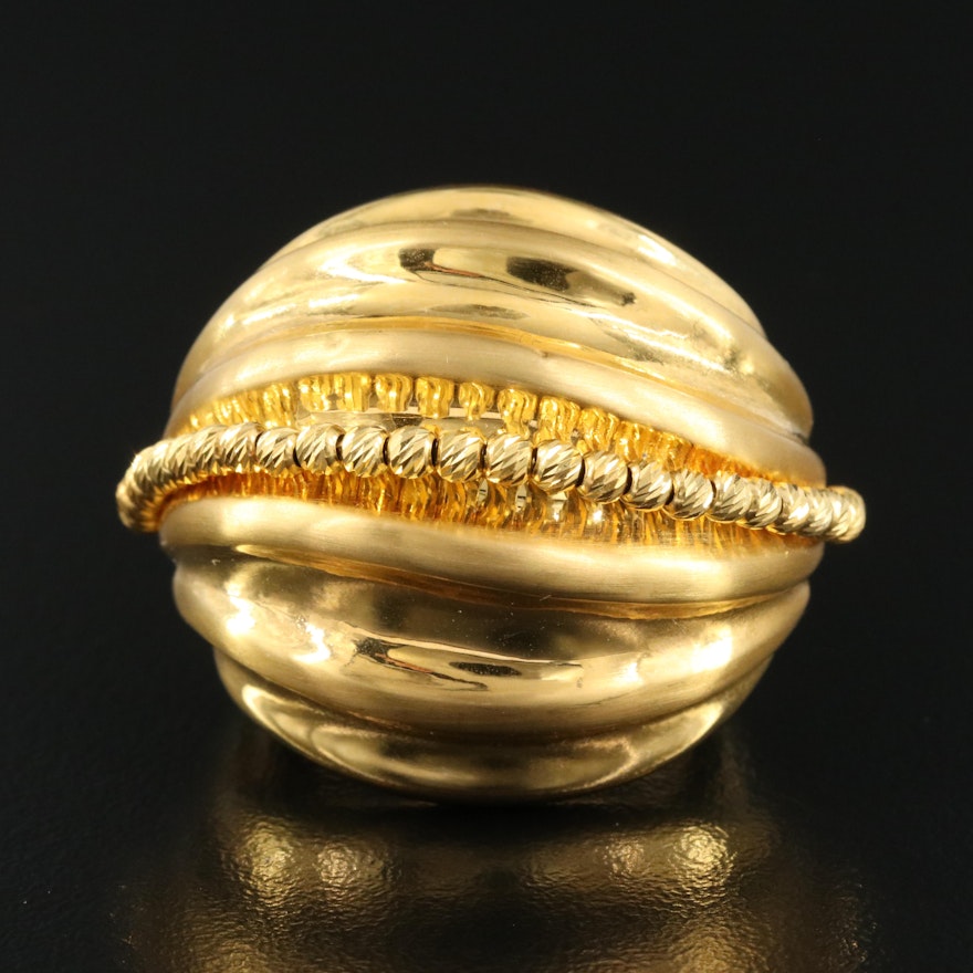 18K Fluted Dome Ring with Bead Accents