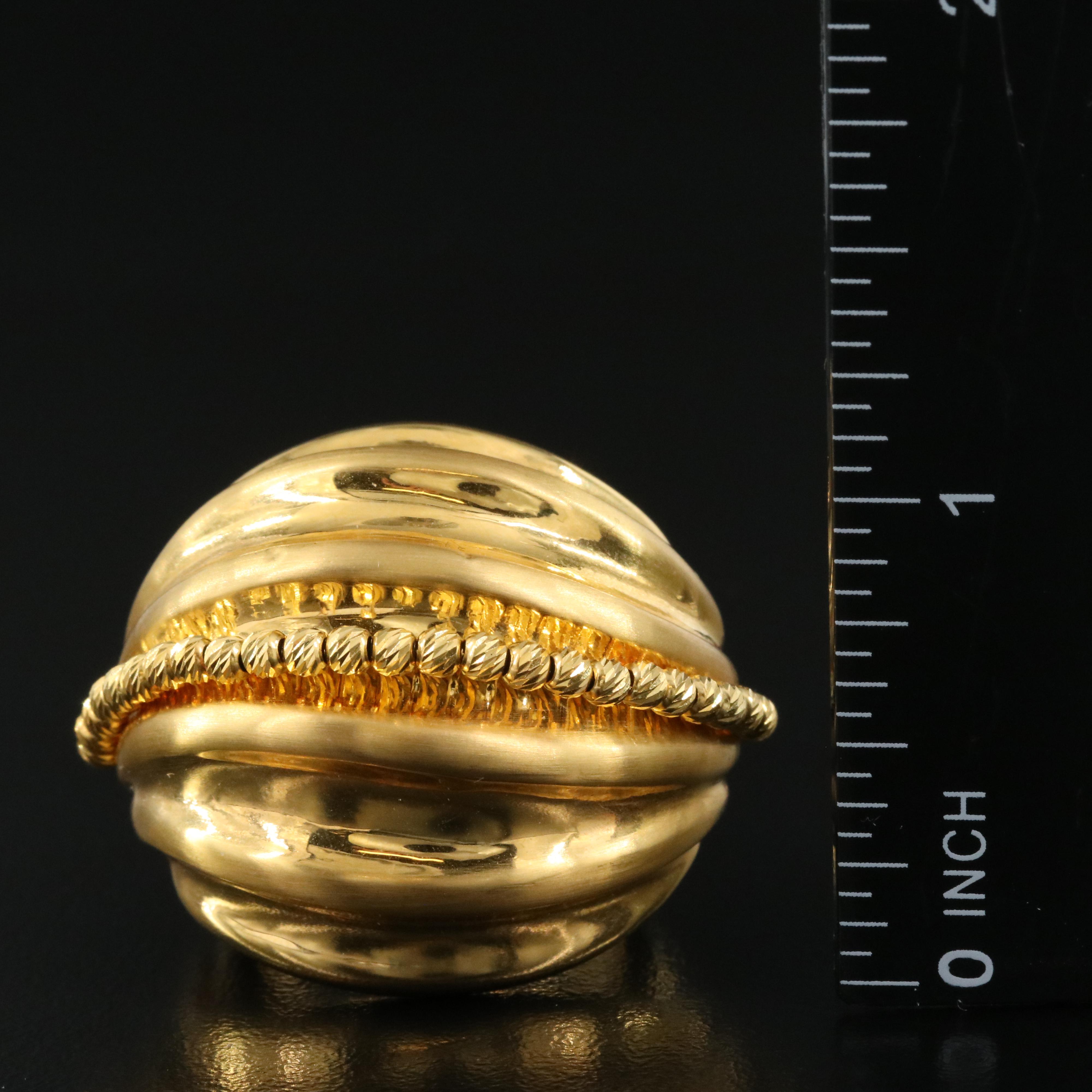 18K Fluted Dome Ring with Bead Accents