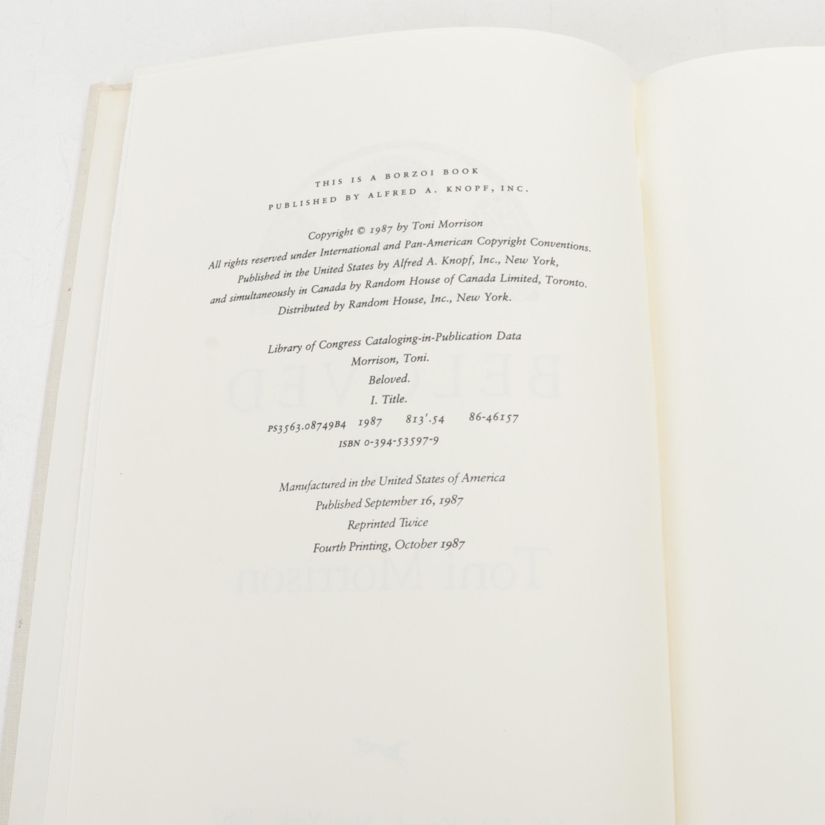 Signed Fouth Printing of "Beloved" by Toni Morrison, 1987