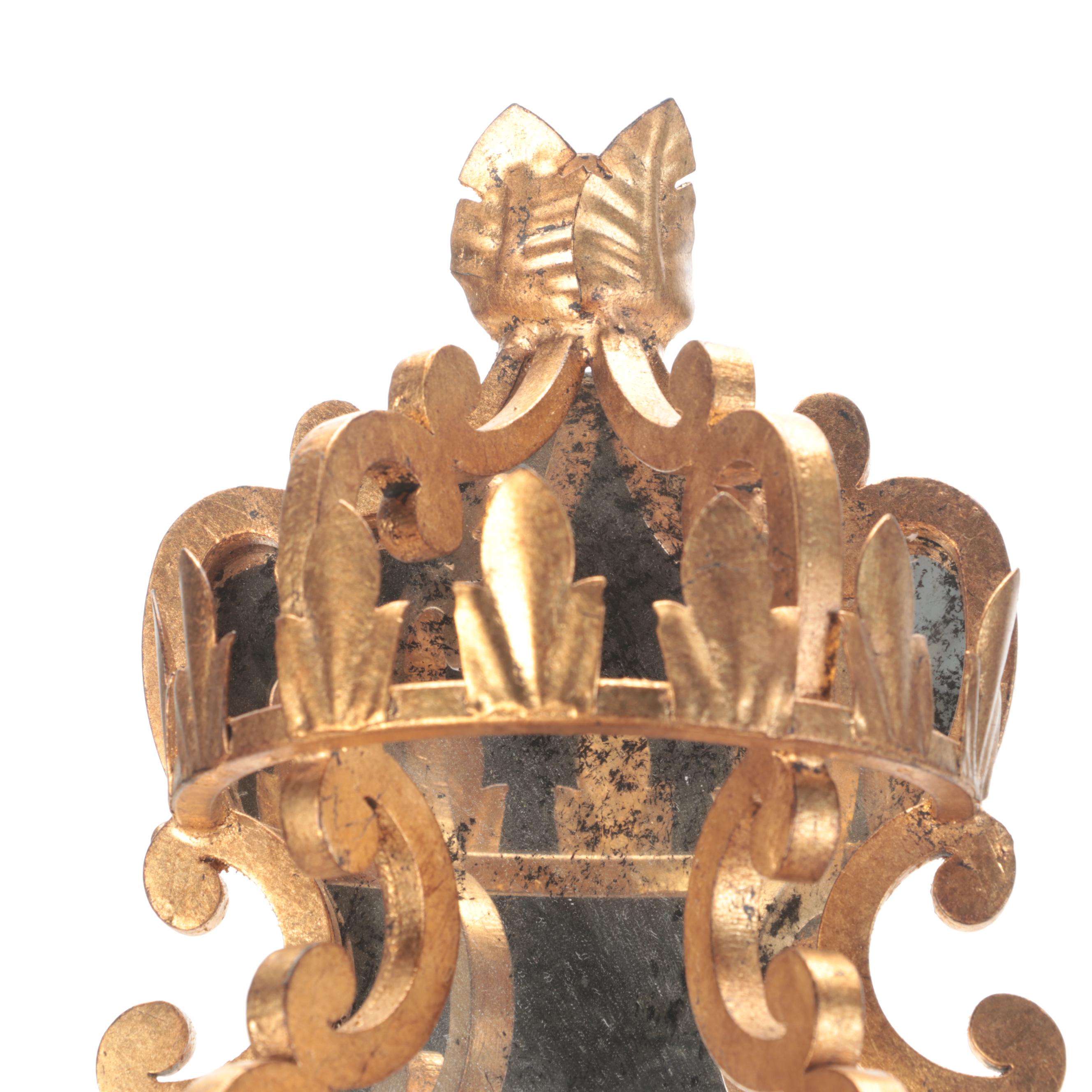 Pair of Neoclassical Style Gilt Scroll Metal Candle Sconces