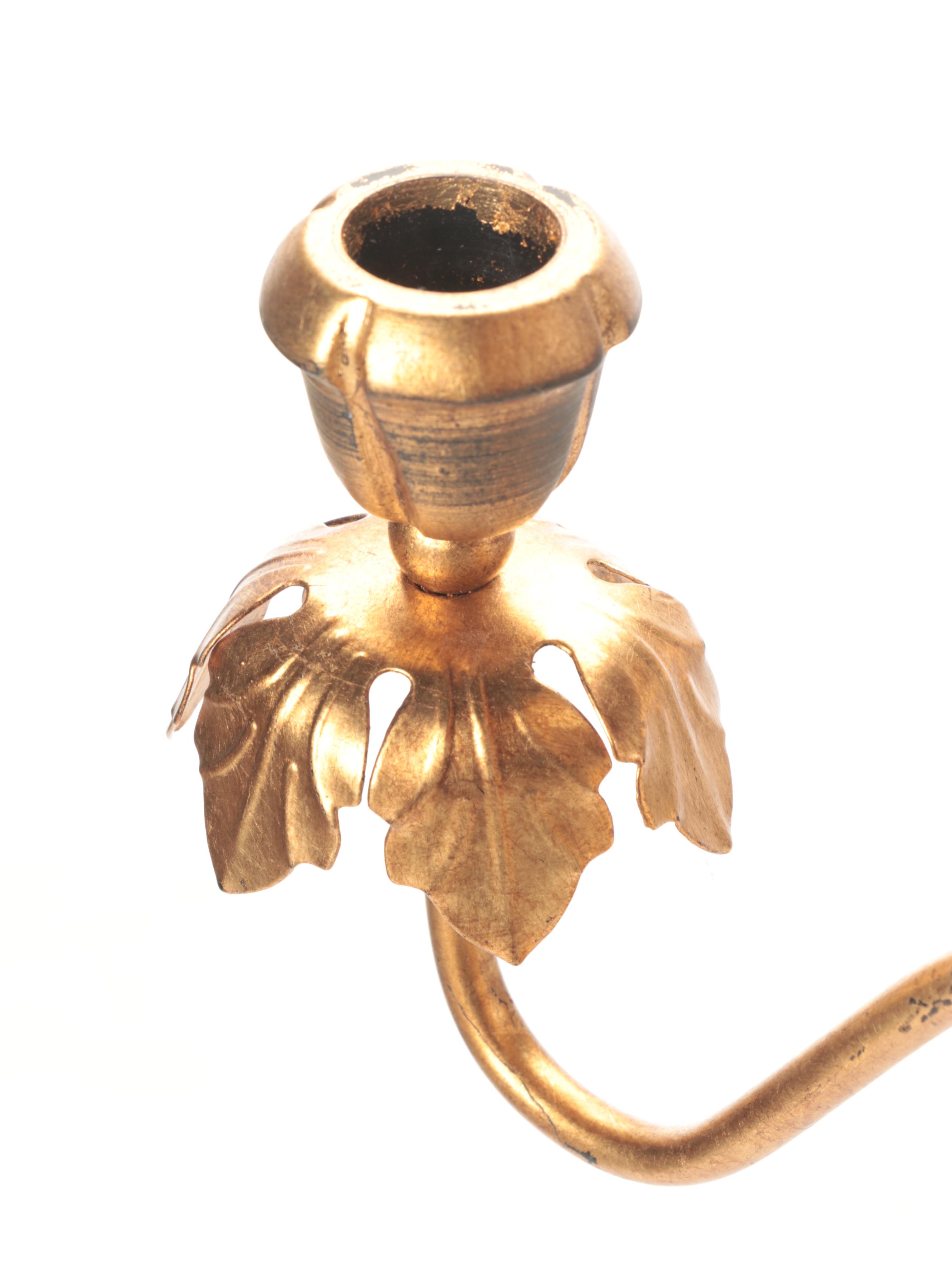 Pair of Neoclassical Style Gilt Scroll Metal Candle Sconces