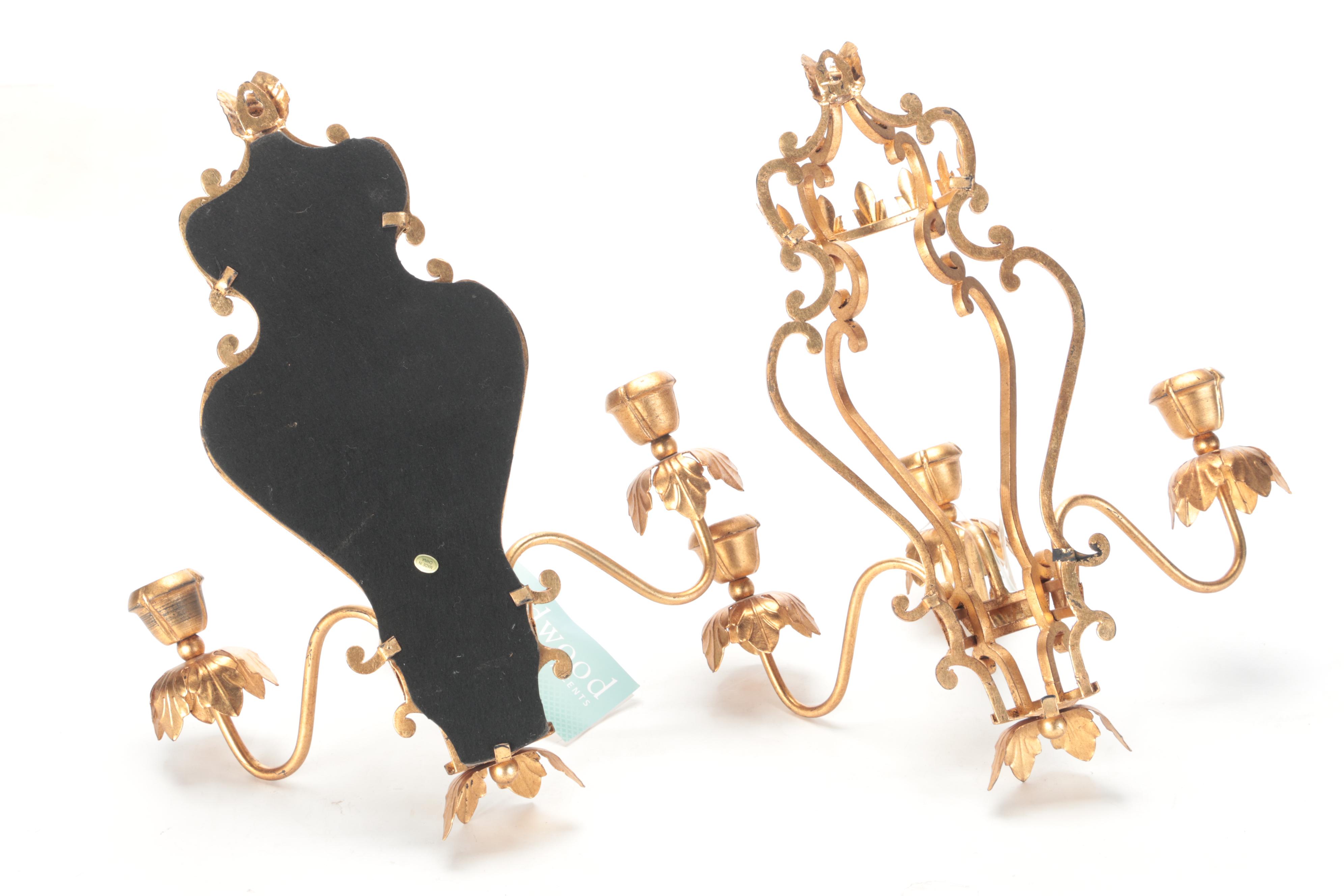 Pair of Neoclassical Style Gilt Scroll Metal Candle Sconces