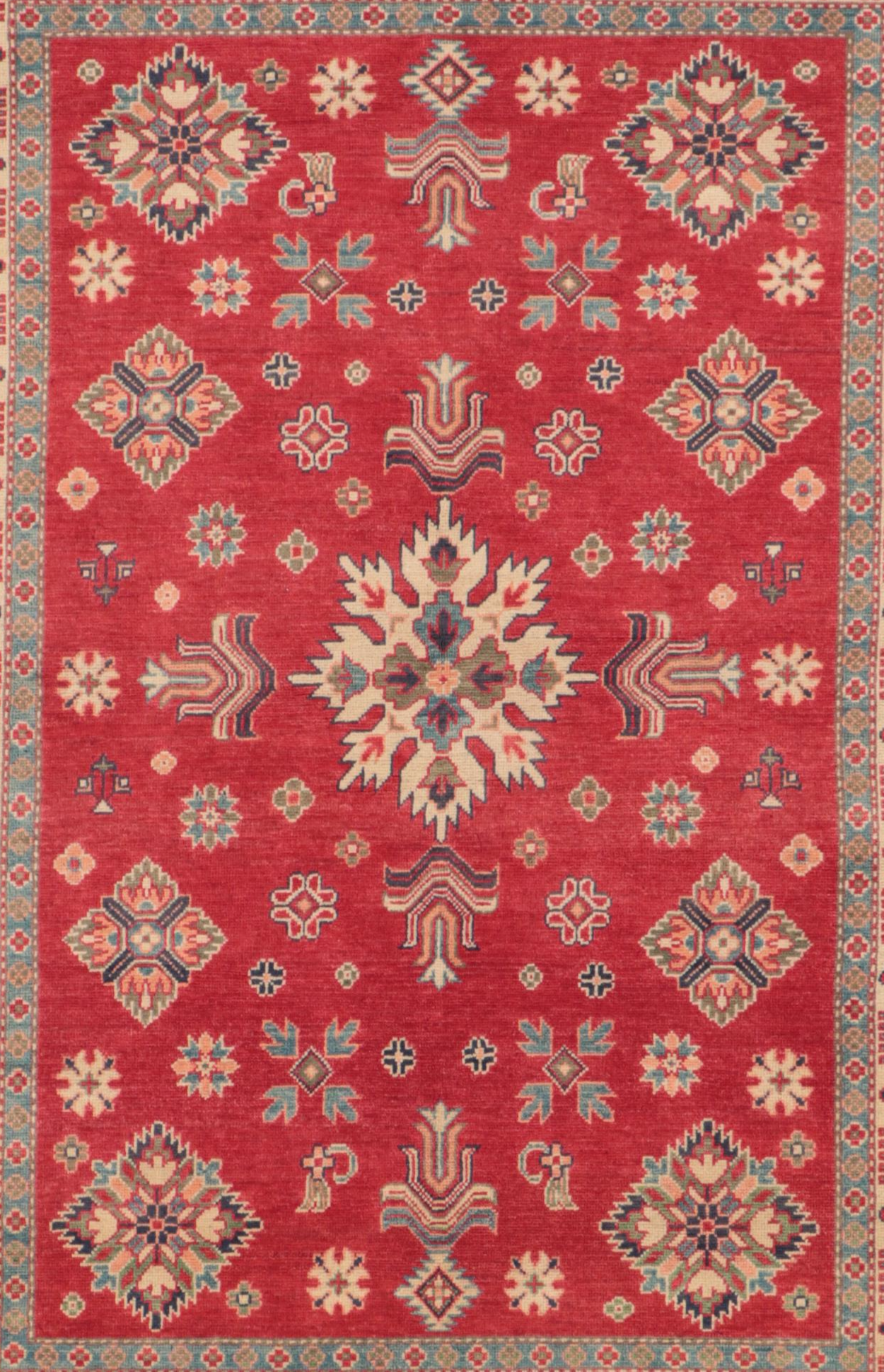 5' x 6'11 Hand-Knotted Pakistani Kazak-Style Area Rug