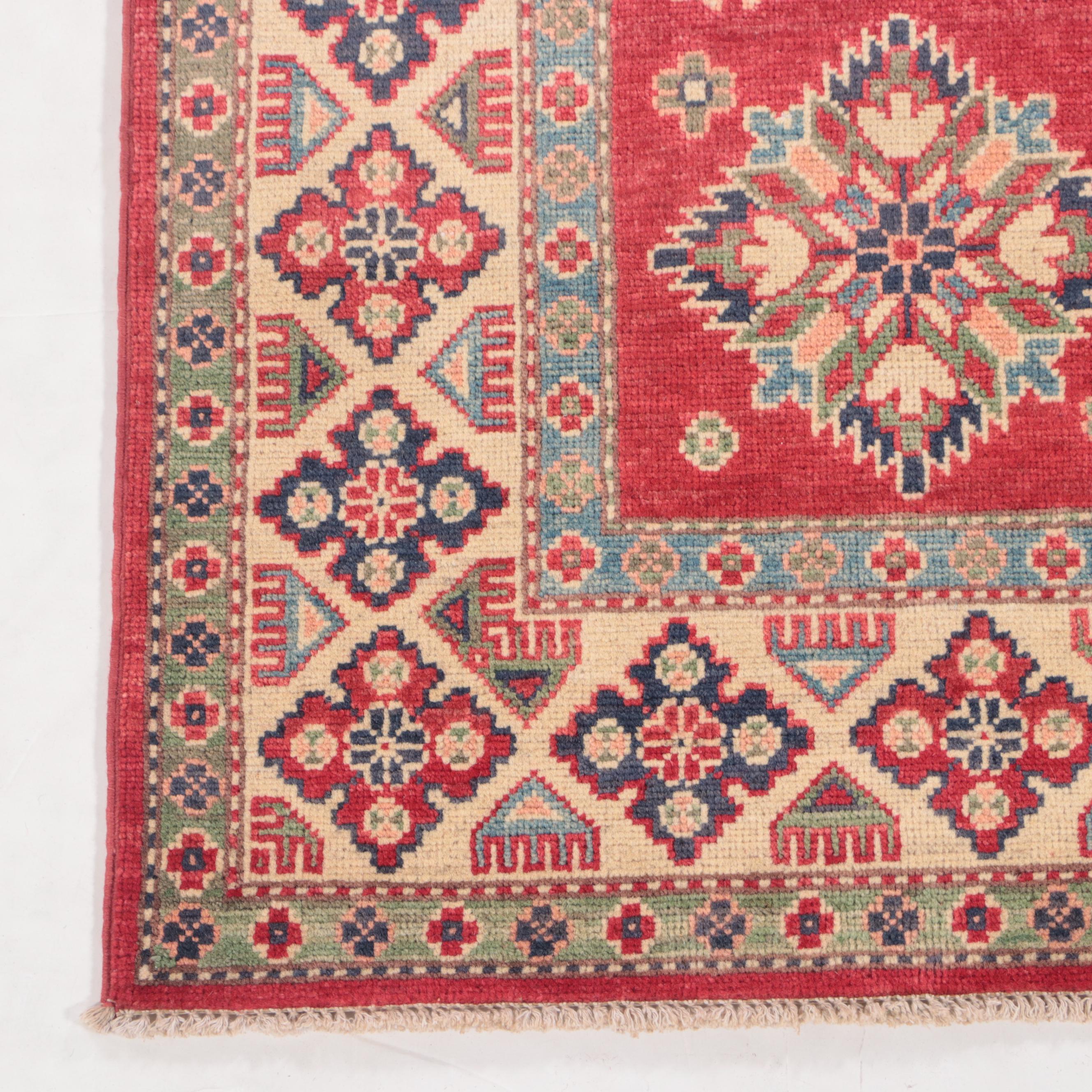 5' x 6'11 Hand-Knotted Pakistani Kazak-Style Area Rug