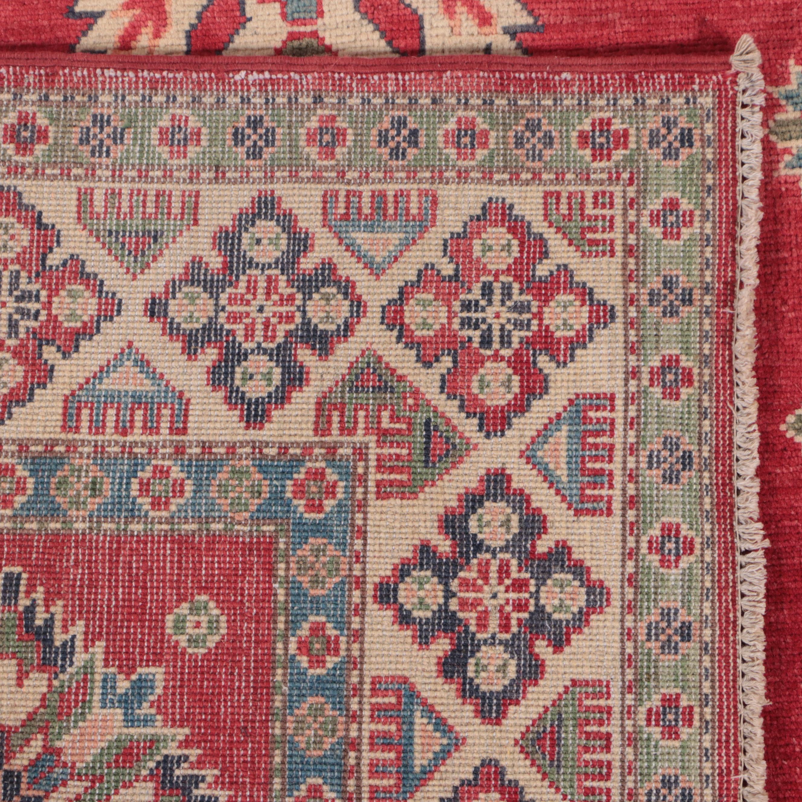 5' x 6'11 Hand-Knotted Pakistani Kazak-Style Area Rug