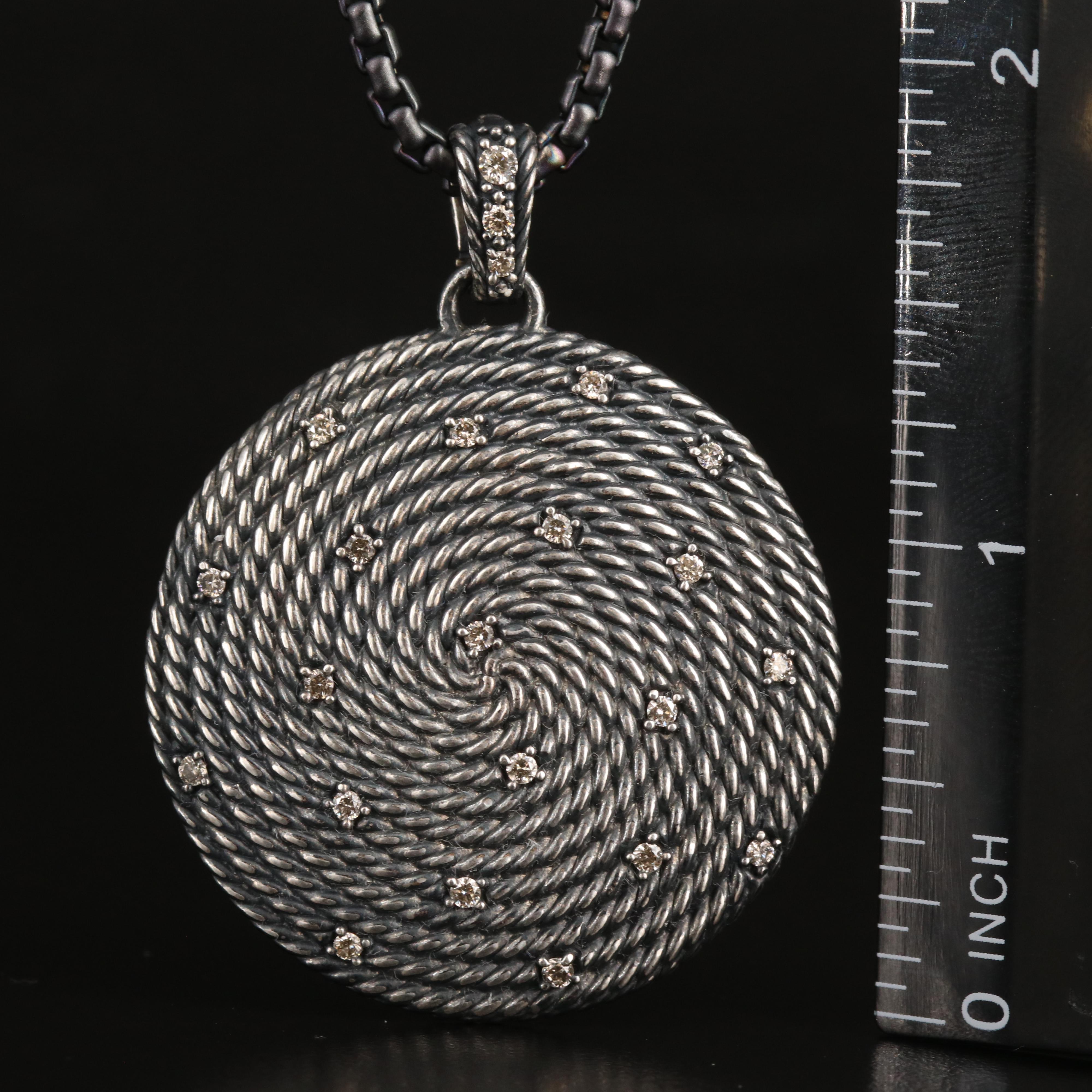 David Yurman Sterling Diamond Cable Coil Enhancer Pendant Necklace