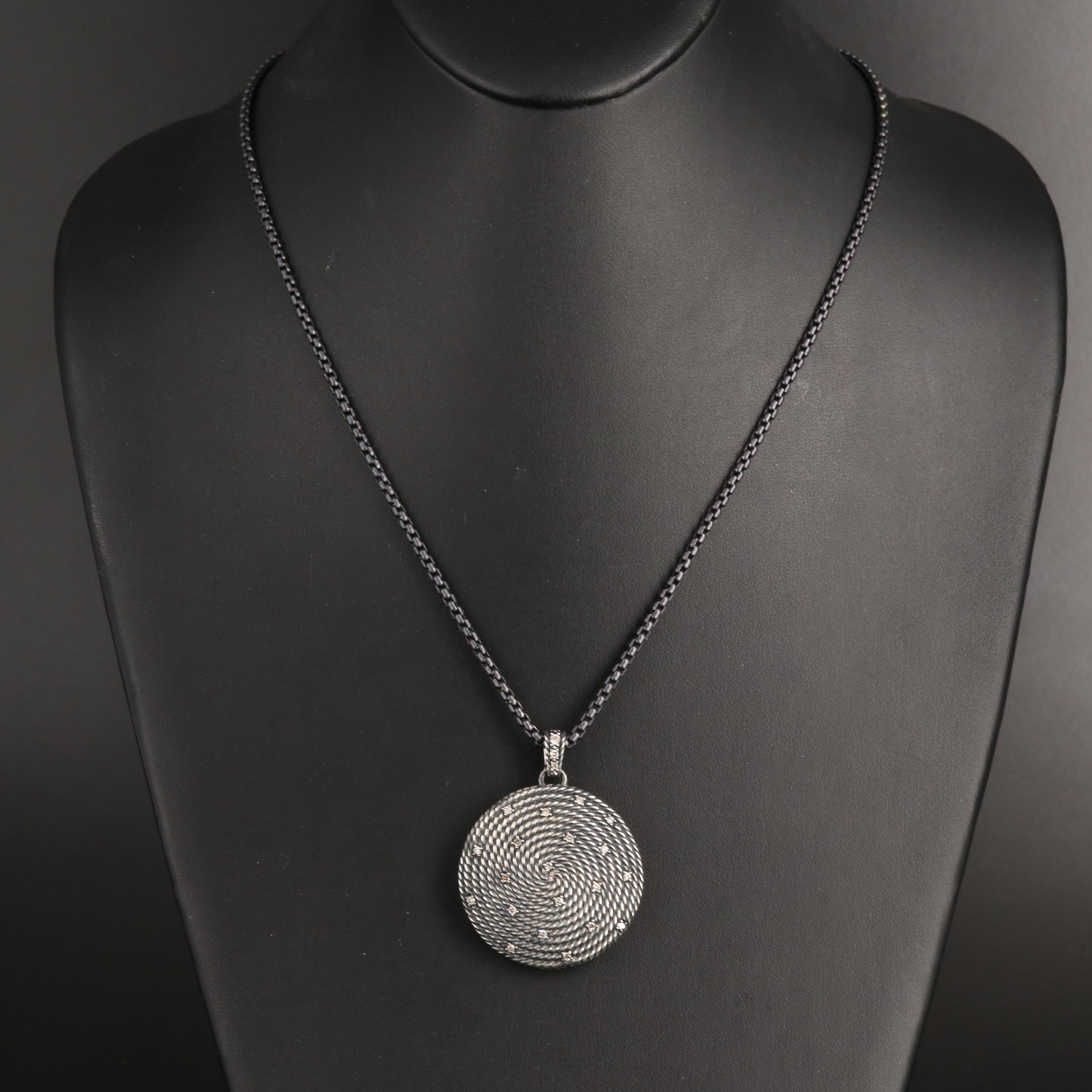 David Yurman Sterling Diamond Cable Coil Enhancer Pendant Necklace