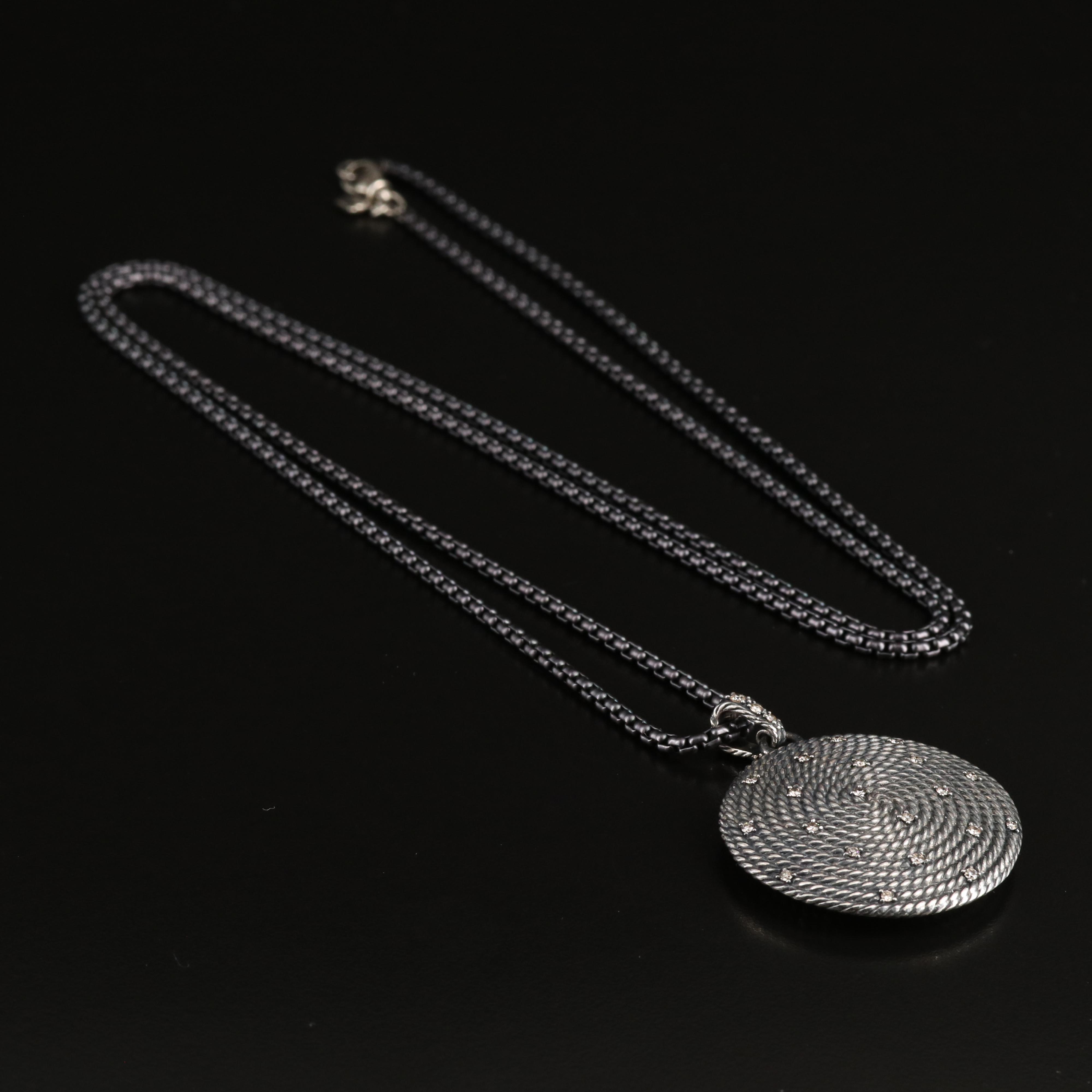 David Yurman Sterling Diamond Cable Coil Enhancer Pendant Necklace