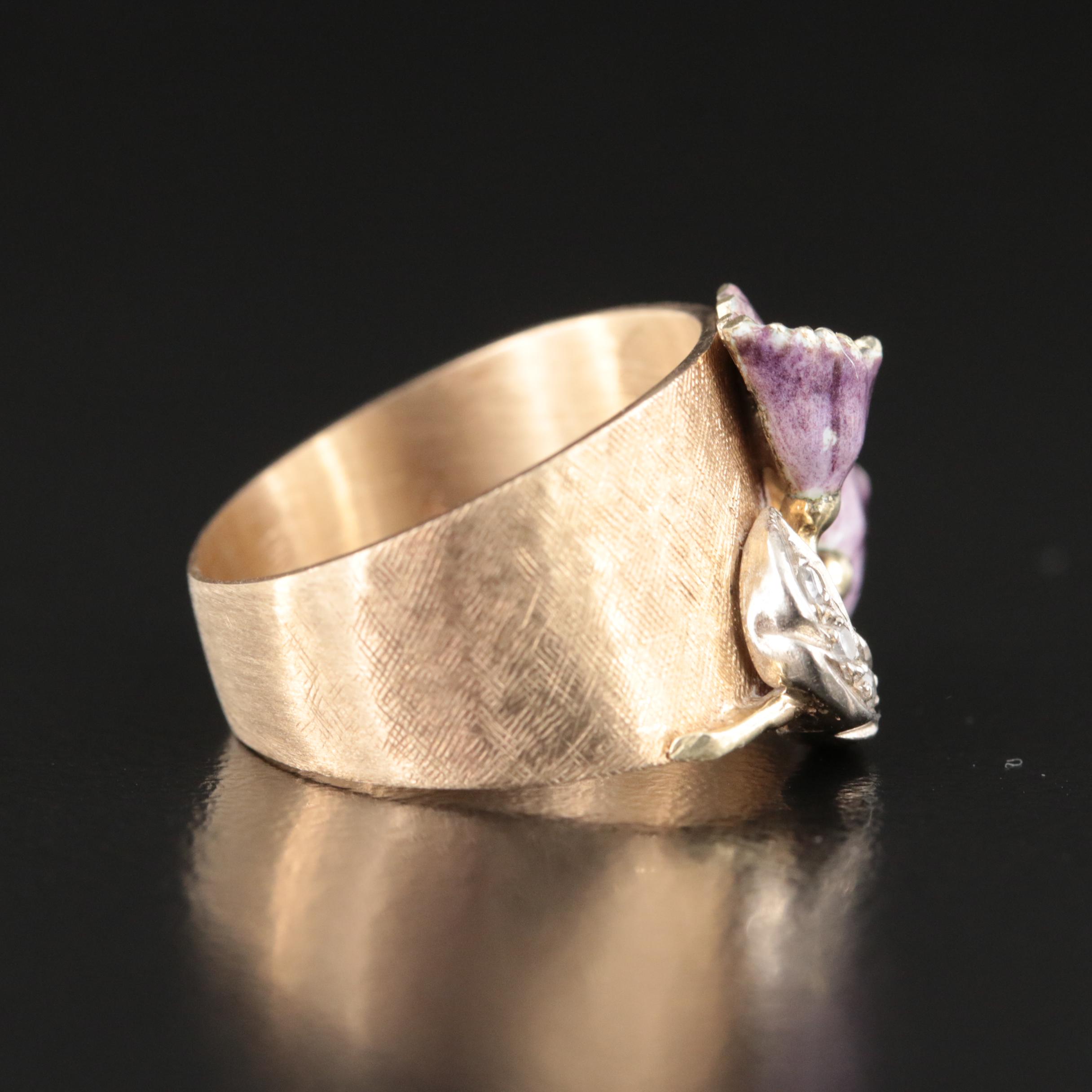 1950s 14K 0.04 CTW Diamond and Enamel Floral Ring