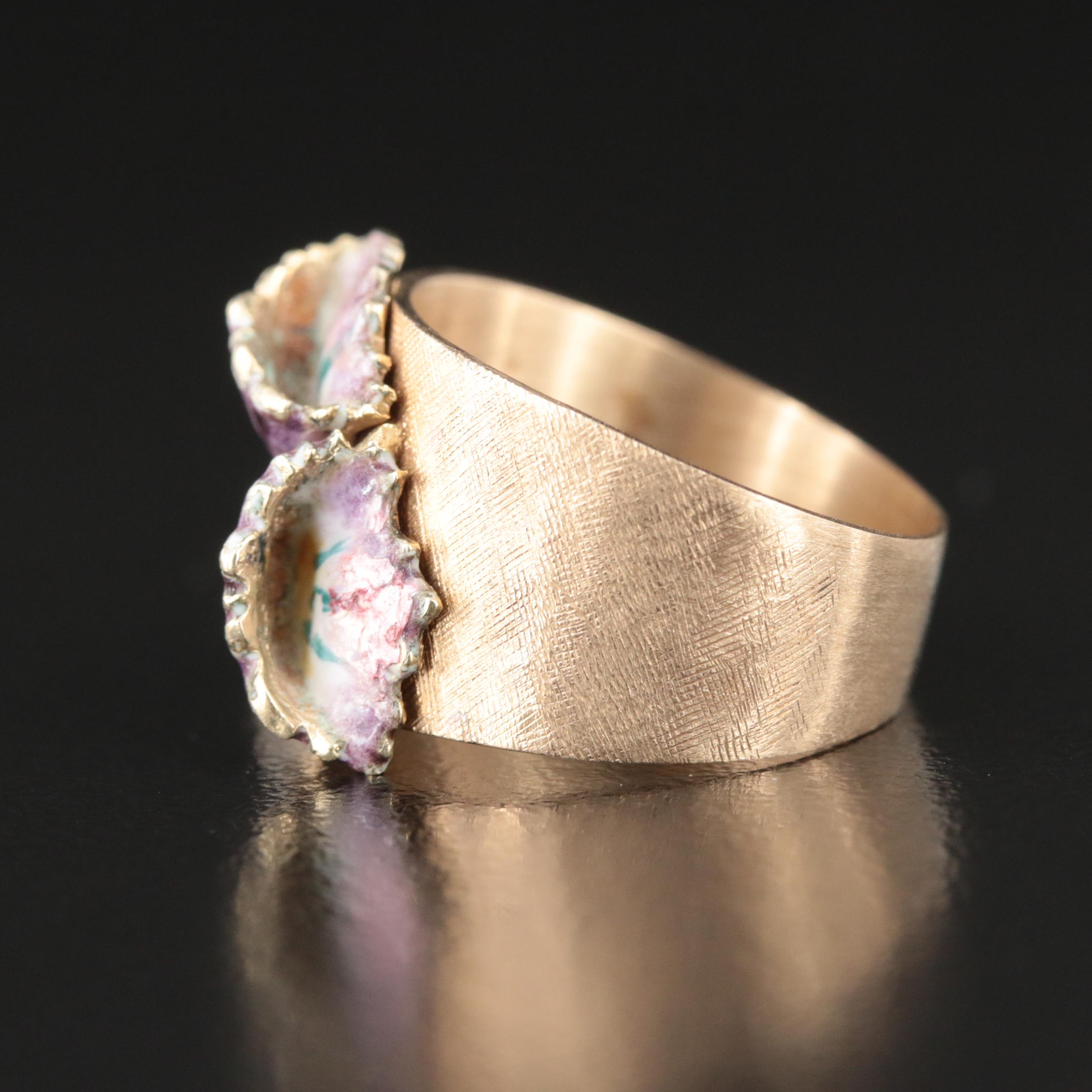 1950s 14K 0.04 CTW Diamond and Enamel Floral Ring