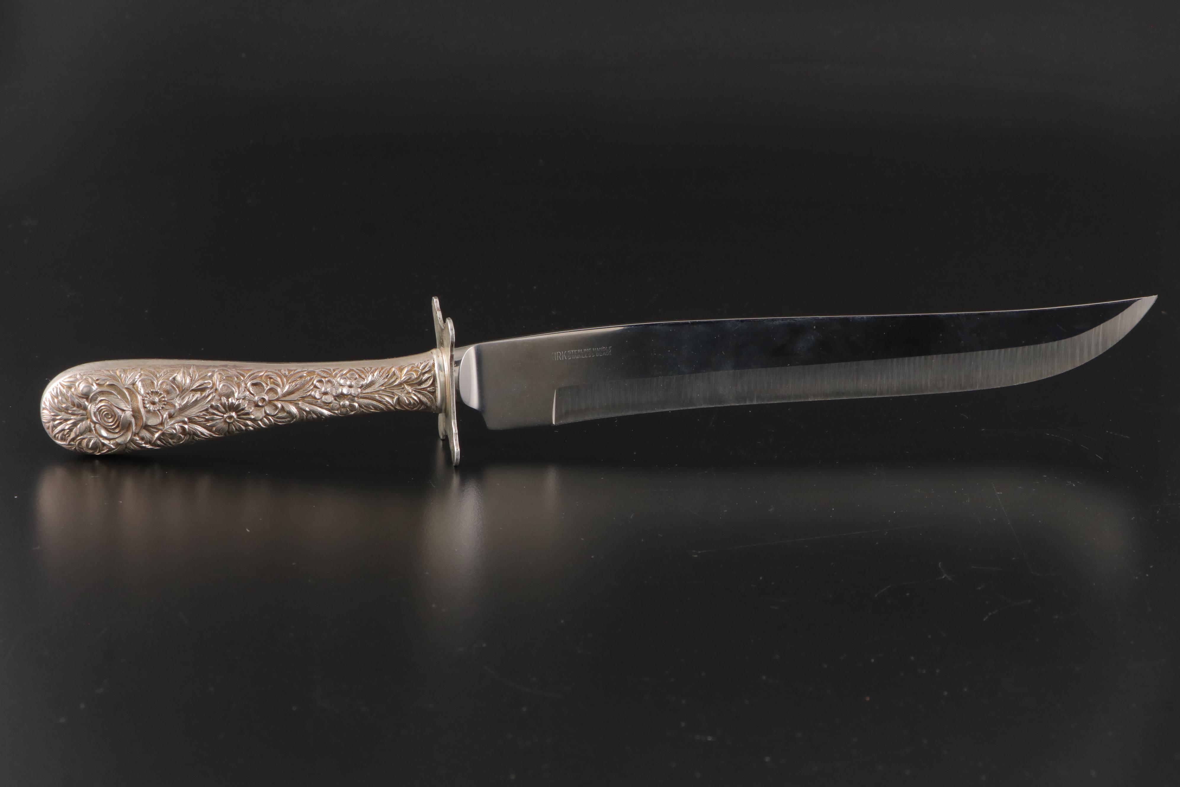 Kirk Stieff "Repoussé" Sterling Handled Carving Set with "Stieff Rose" Knife