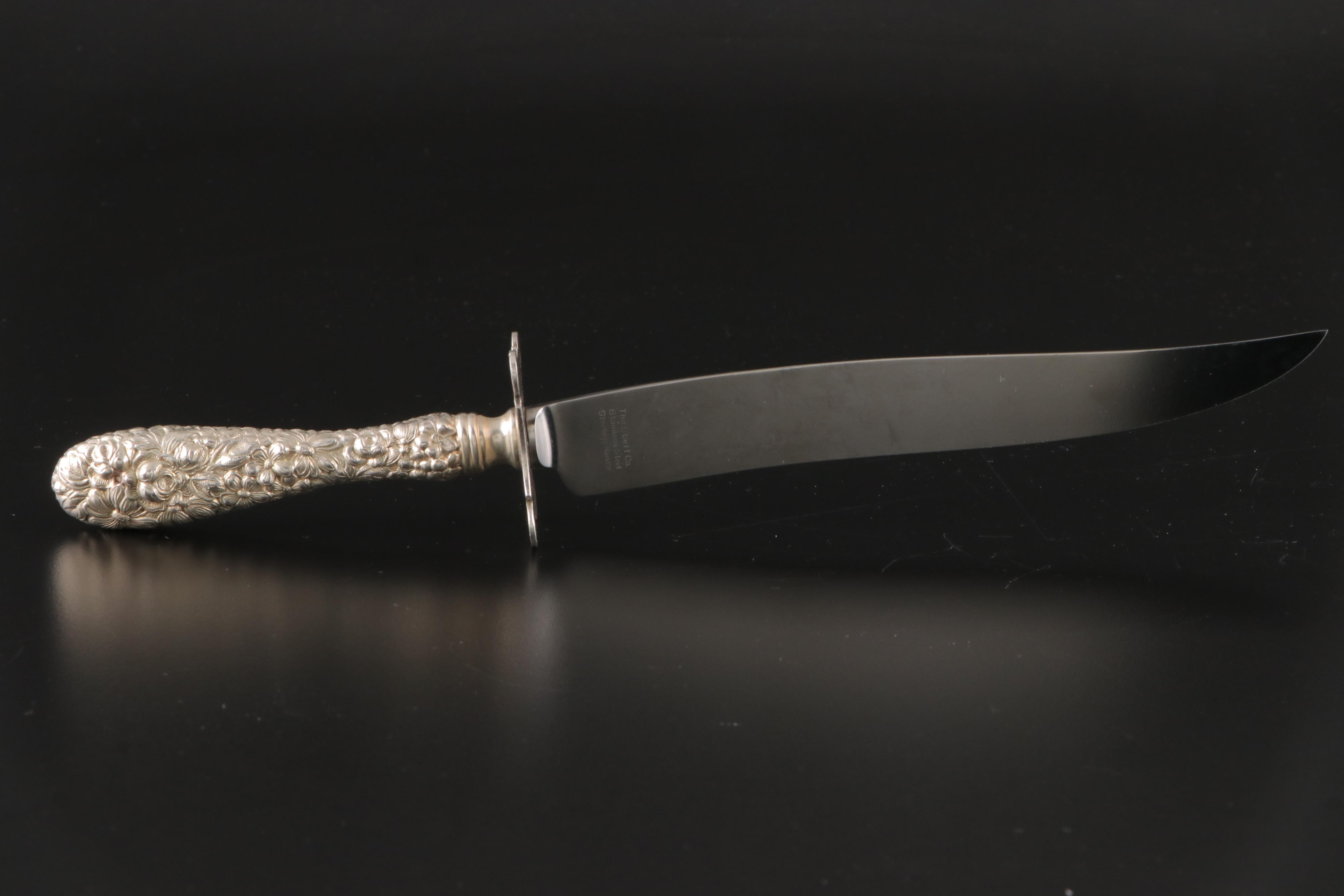 Kirk Stieff "Repoussé" Sterling Handled Carving Set with "Stieff Rose" Knife