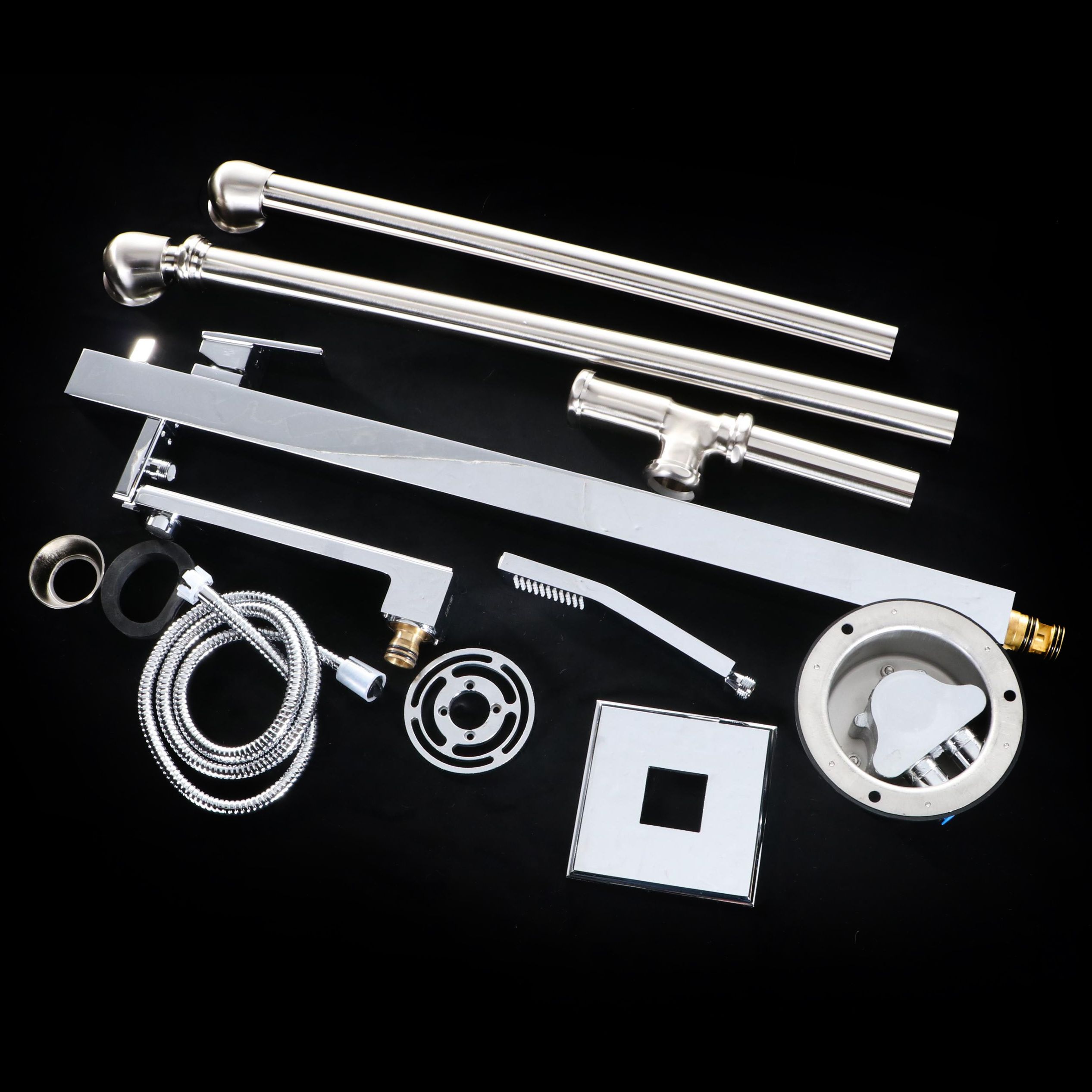 Modernist Chrome Finish Freestanding Tub Faucet and Hand Shower with Drain