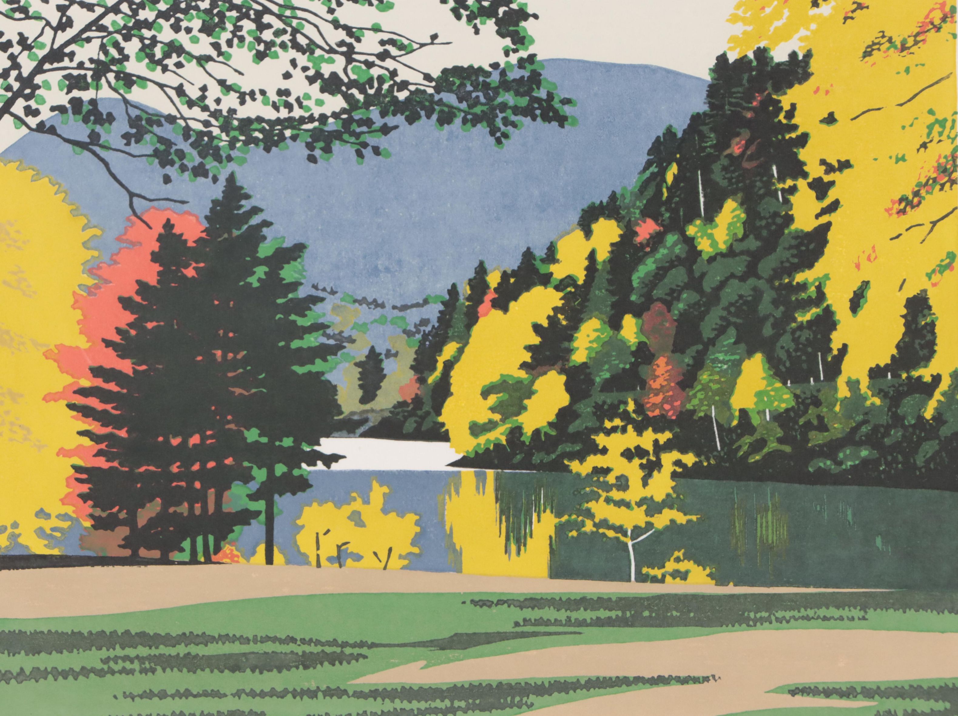 Yasushi Ohmoto Woodblock "Lakeside in Early Fall"