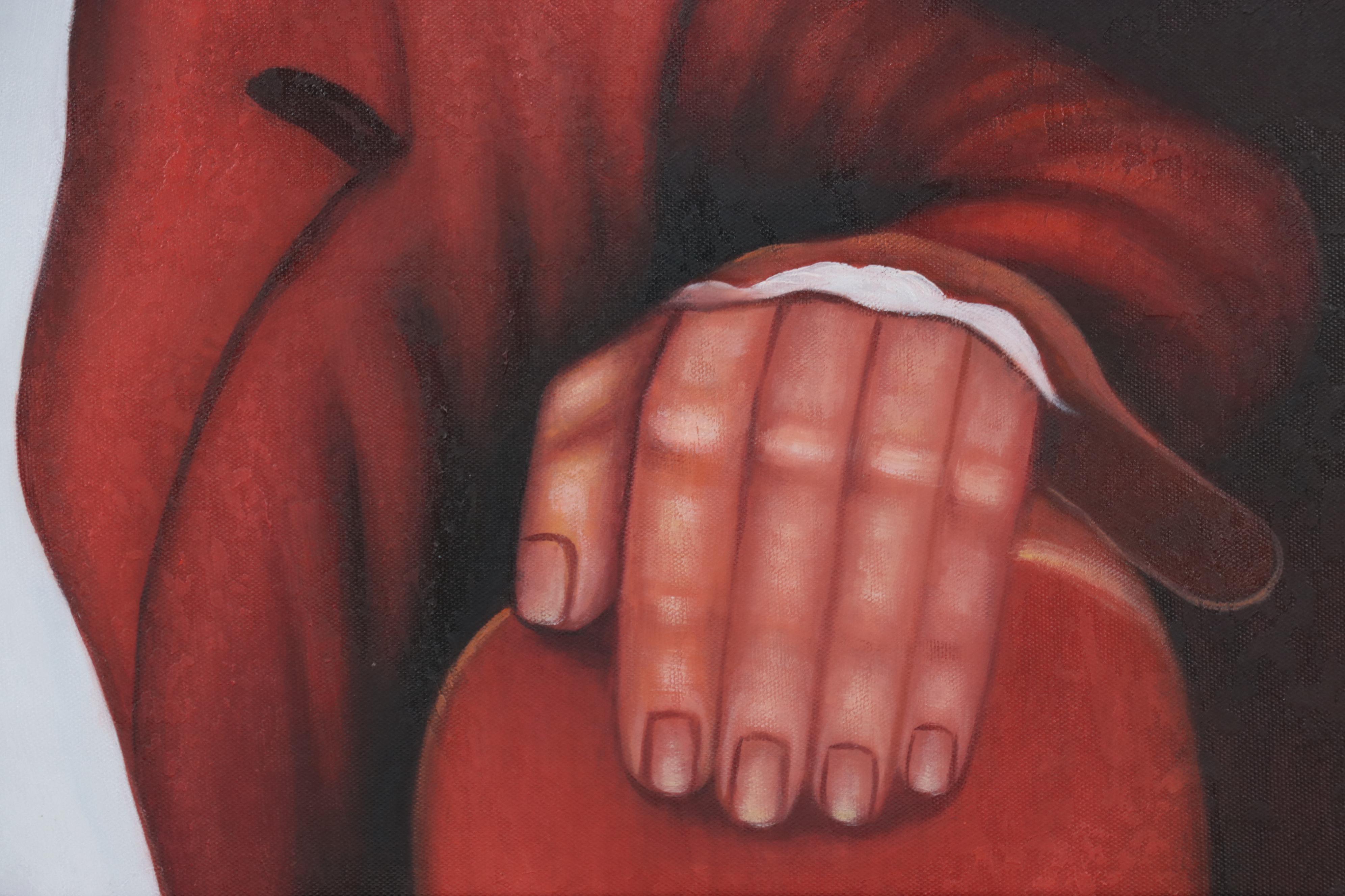 Oil Painting of Anthropomorphic Chimpanzee Drinking Beer, Late 20th Century