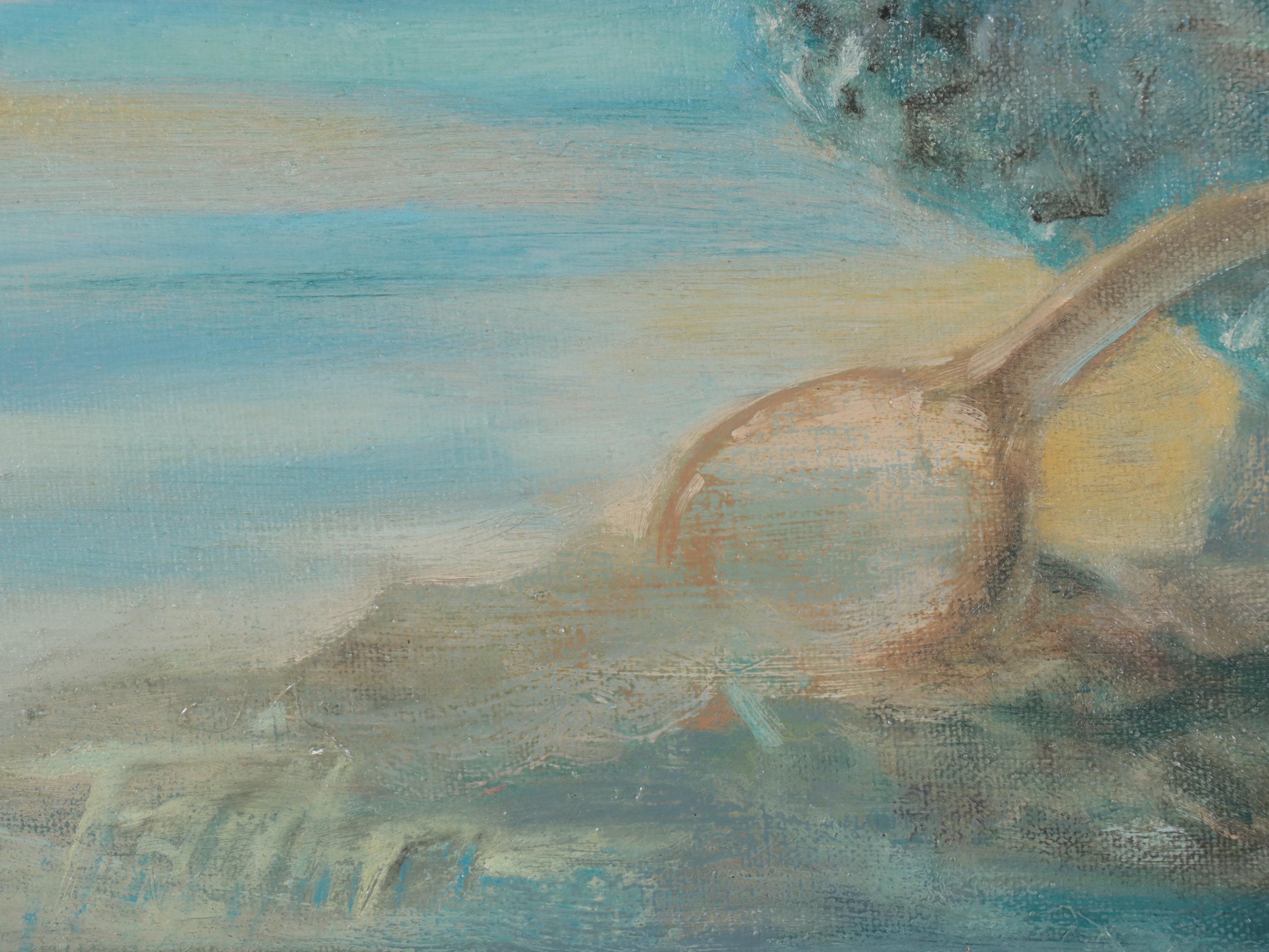 Oil Painting of Child at the Beach, Late 20th Century