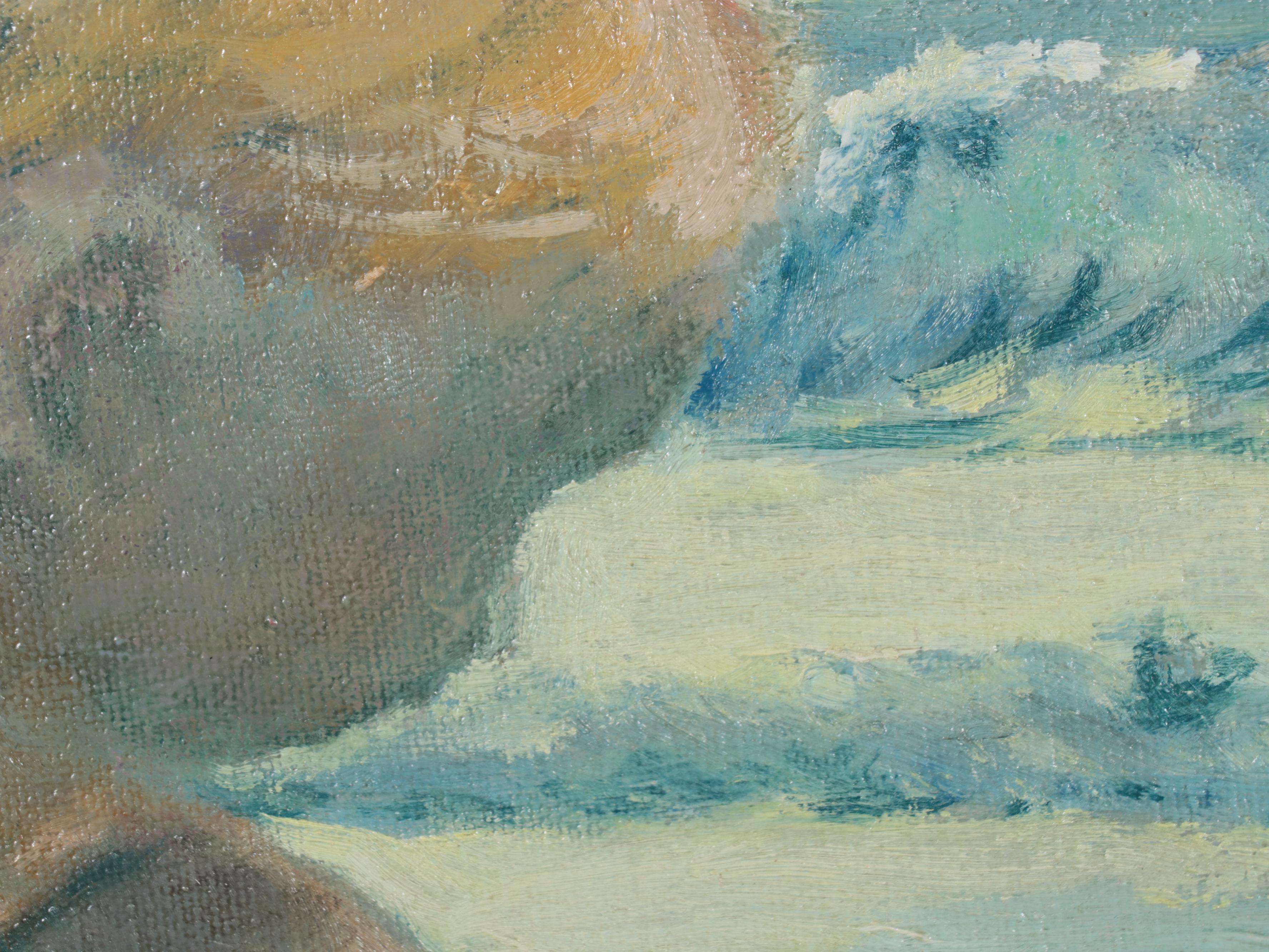 Oil Painting of Child at the Beach, Late 20th Century