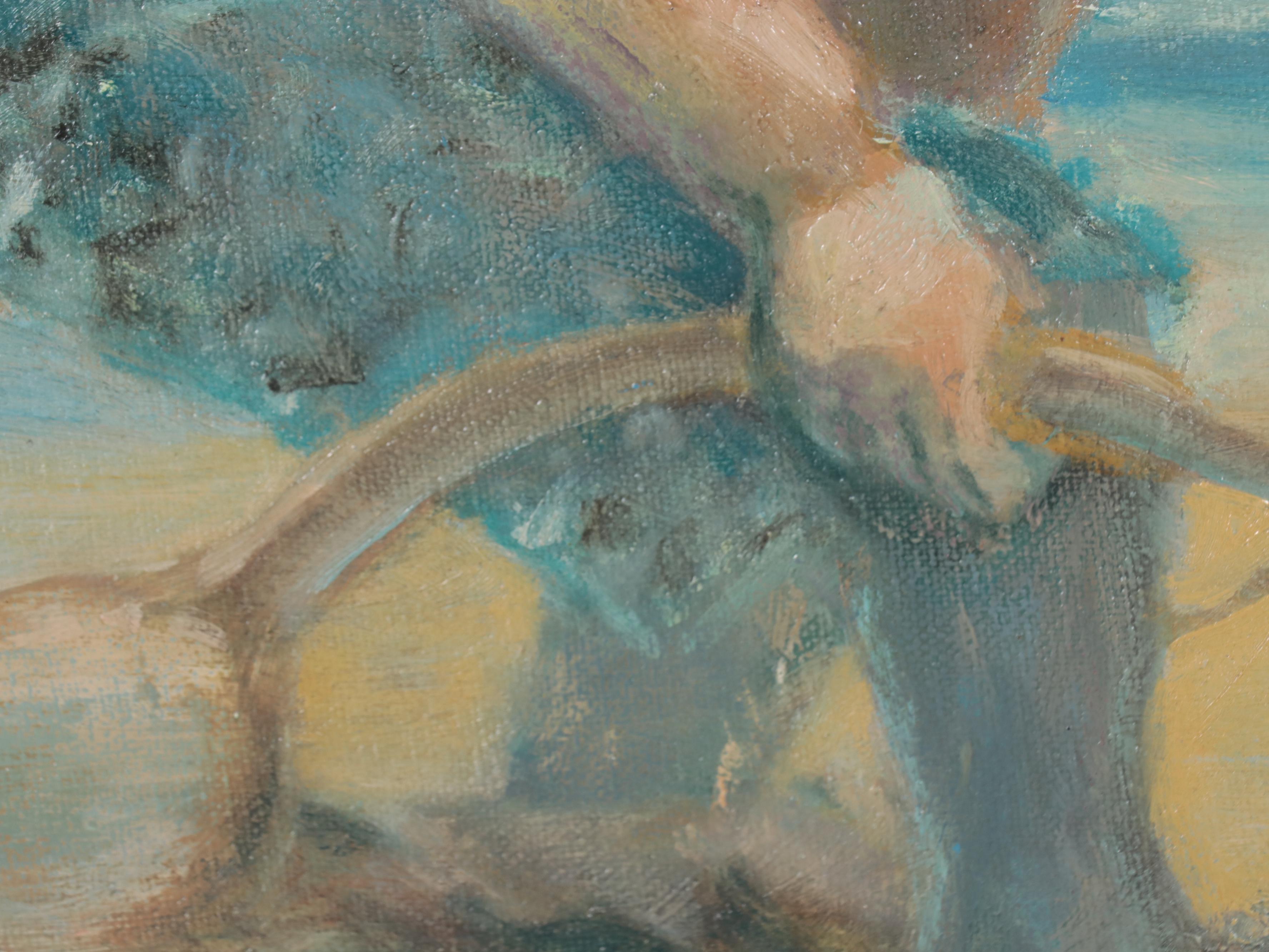 Oil Painting of Child at the Beach, Late 20th Century