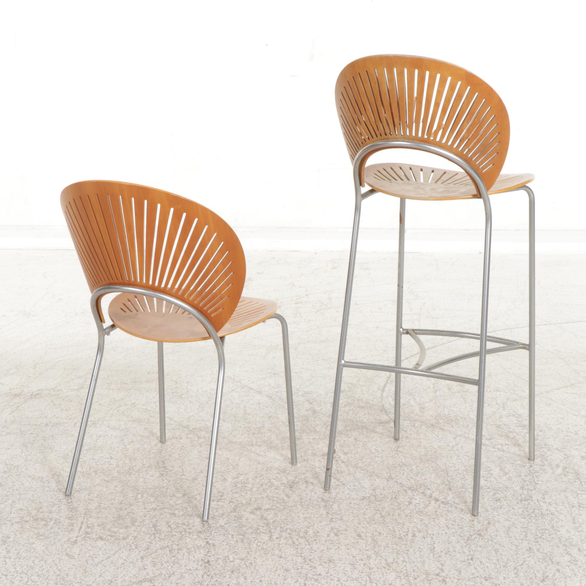 Nanna Ditzel "Trinidad" Danish Modern Laminated Teak and Steel Chairs