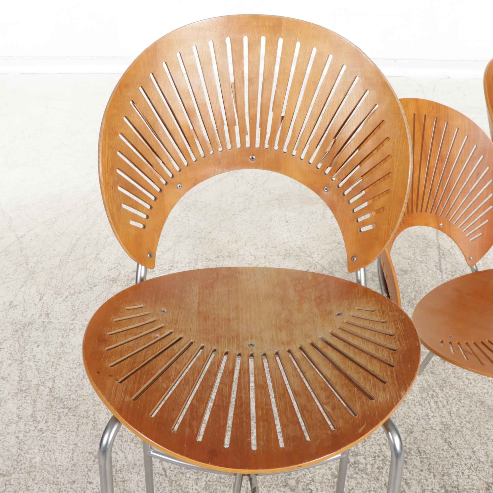 Nanna Ditzel "Trinidad" Danish Modern Laminated Teak and Steel Chairs