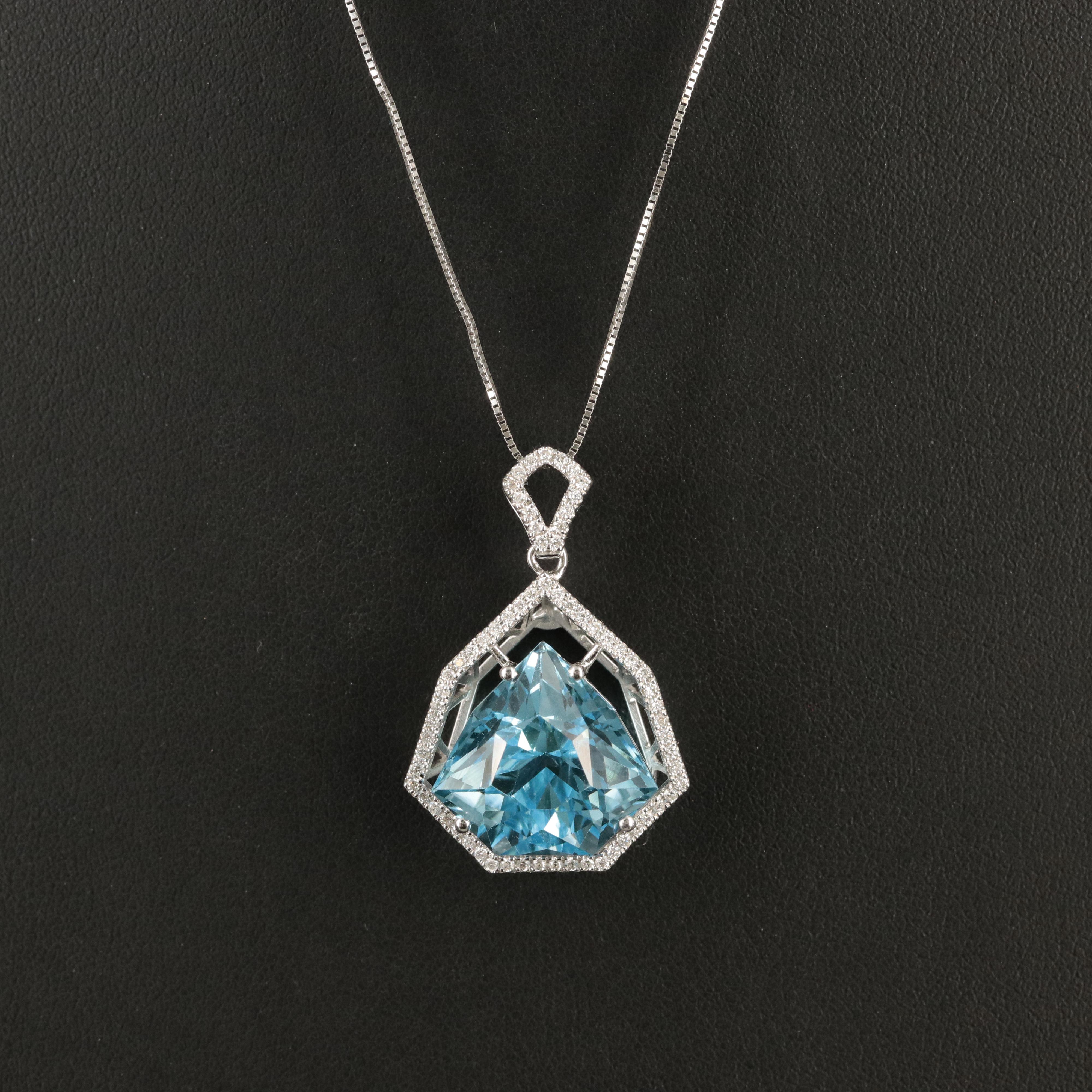 14K 18.70 CT Topaz and Diamond Pendant Necklace