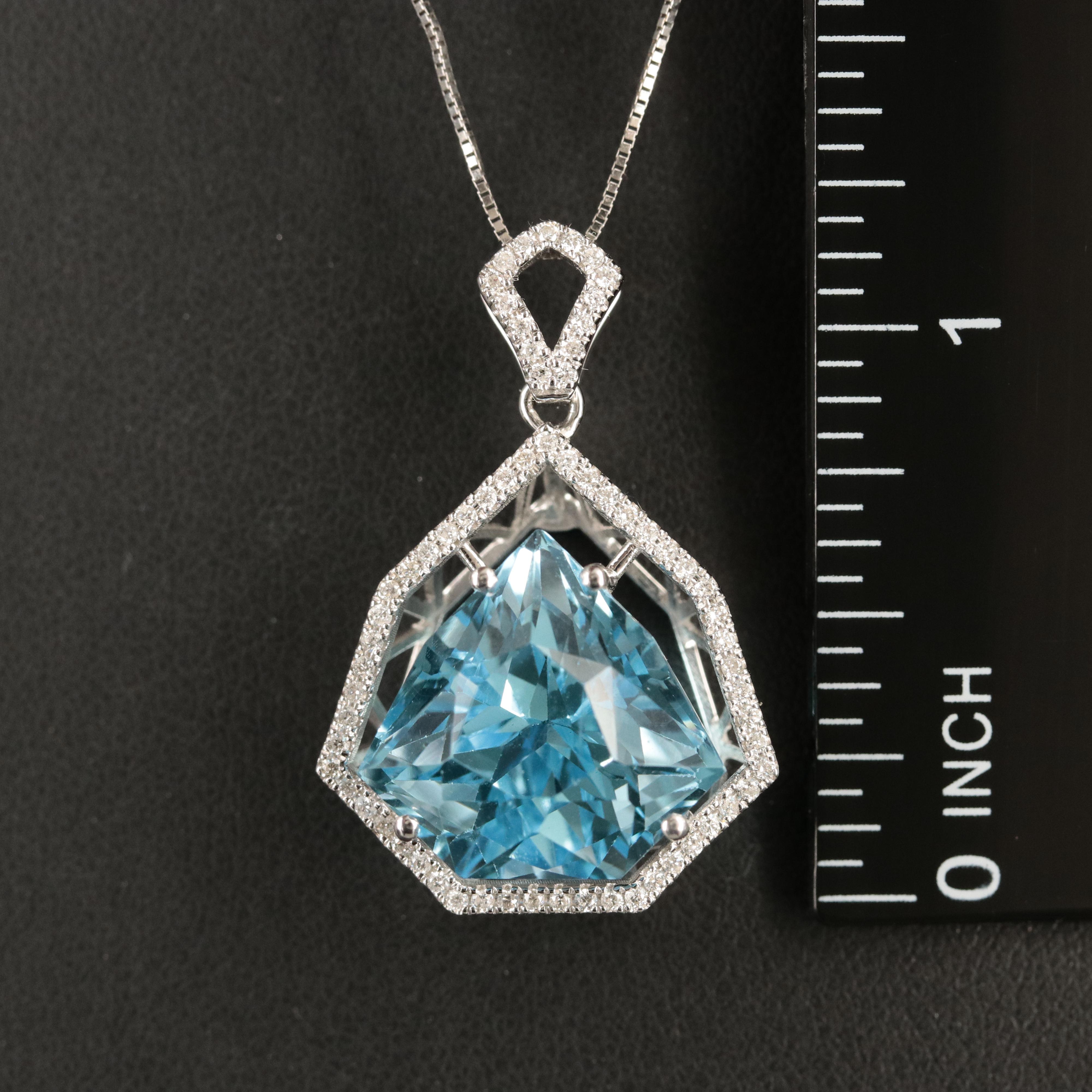 14K 18.70 CT Topaz and Diamond Pendant Necklace