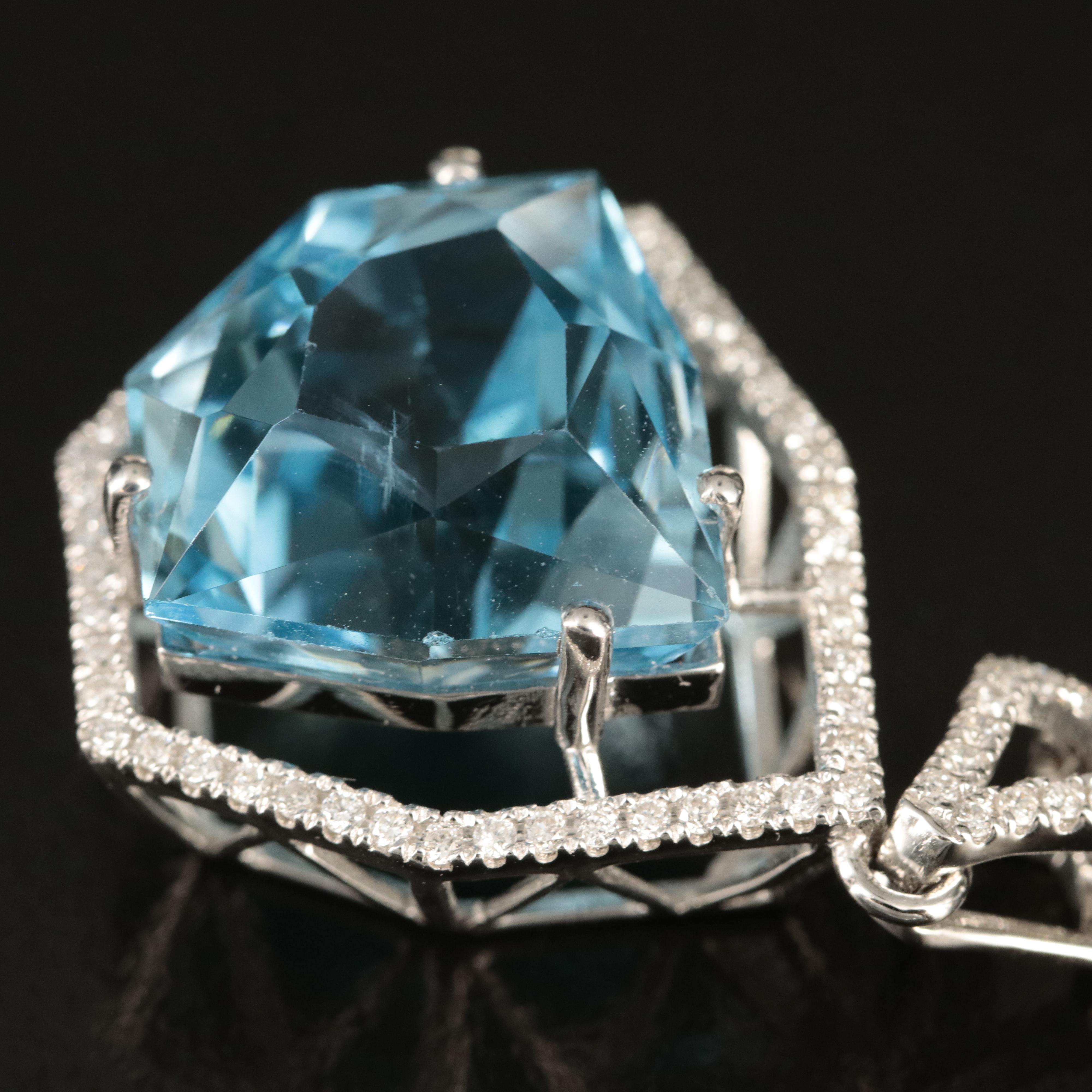 14K 18.70 CT Topaz and Diamond Pendant Necklace