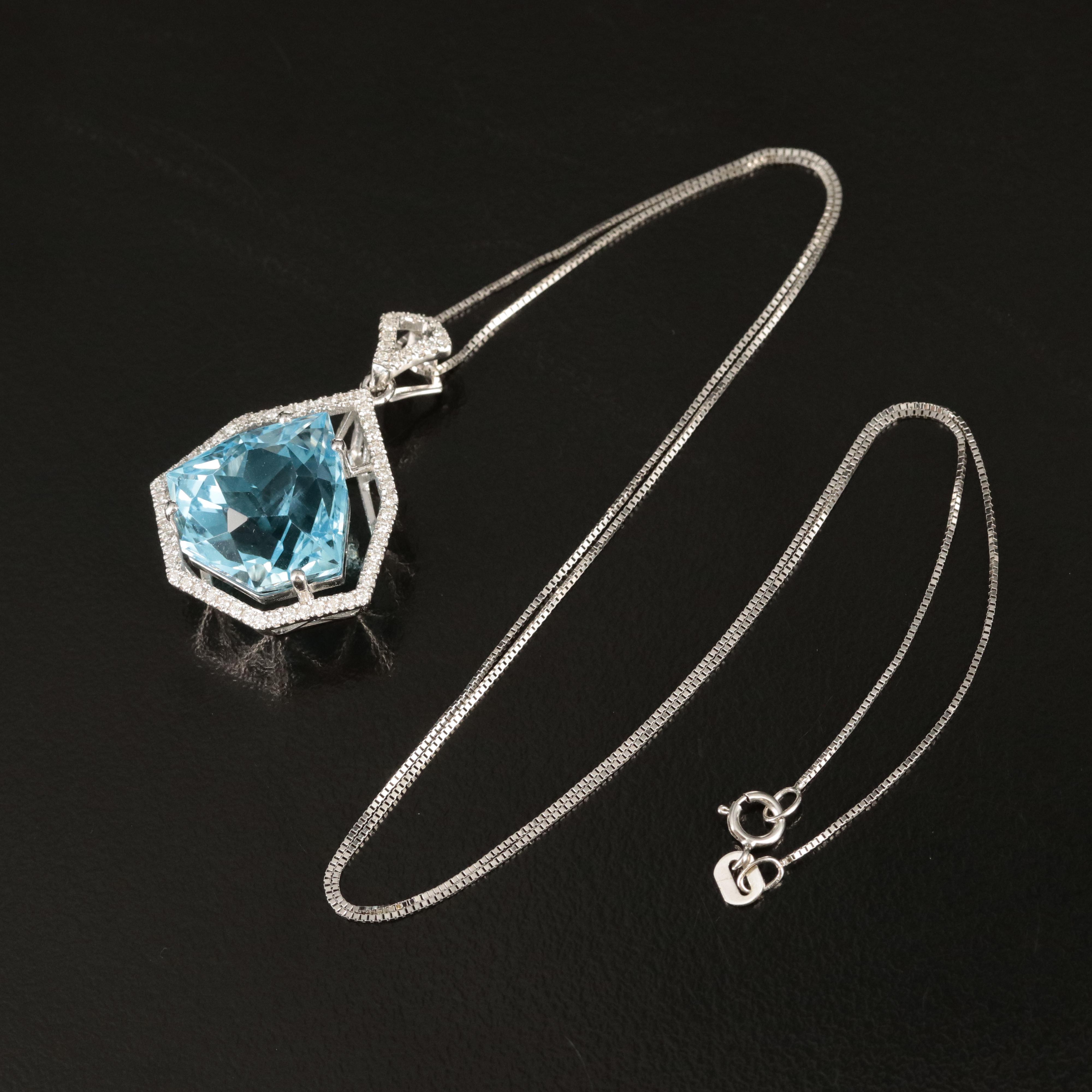 14K 18.70 CT Topaz and Diamond Pendant Necklace