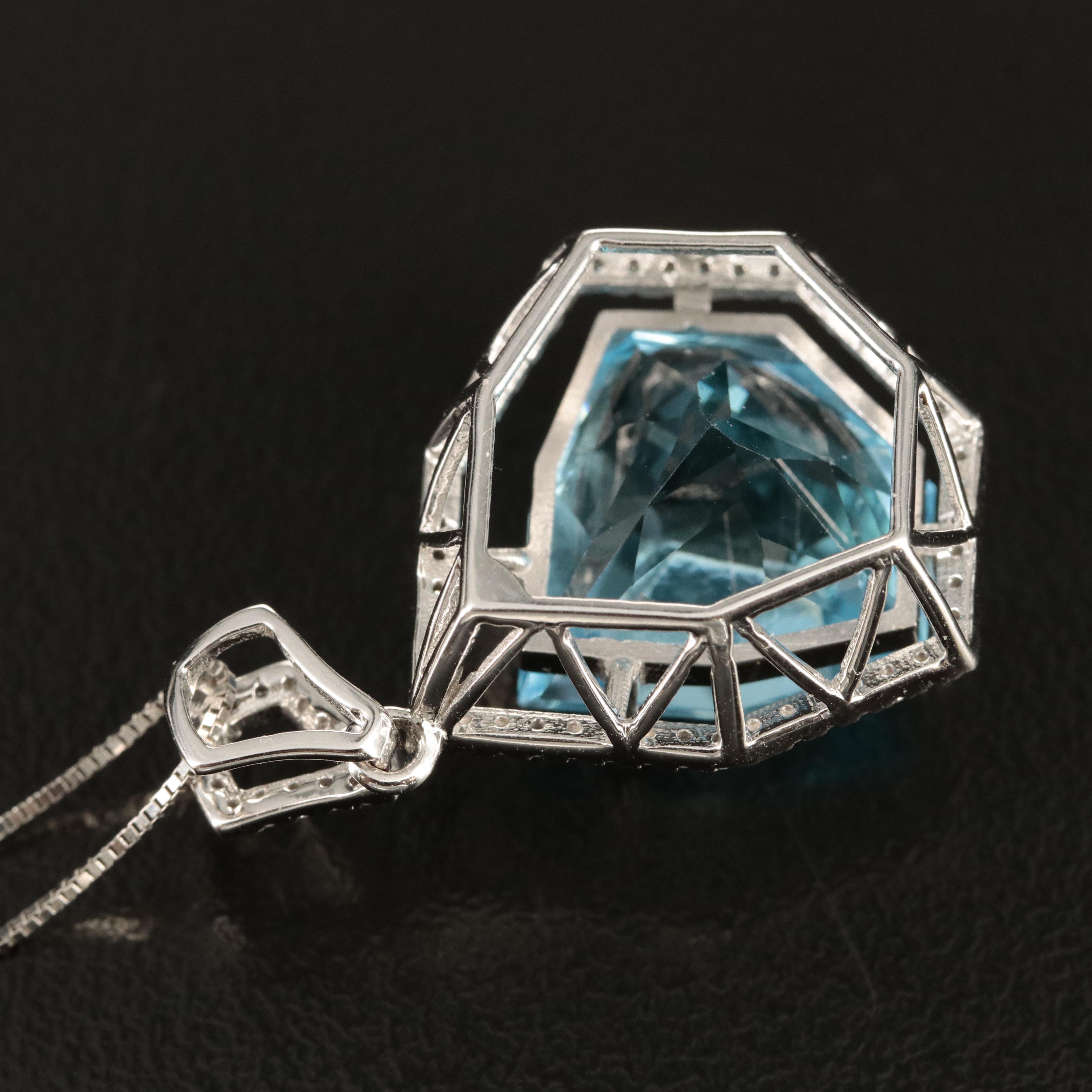 14K 18.70 CT Topaz and Diamond Pendant Necklace