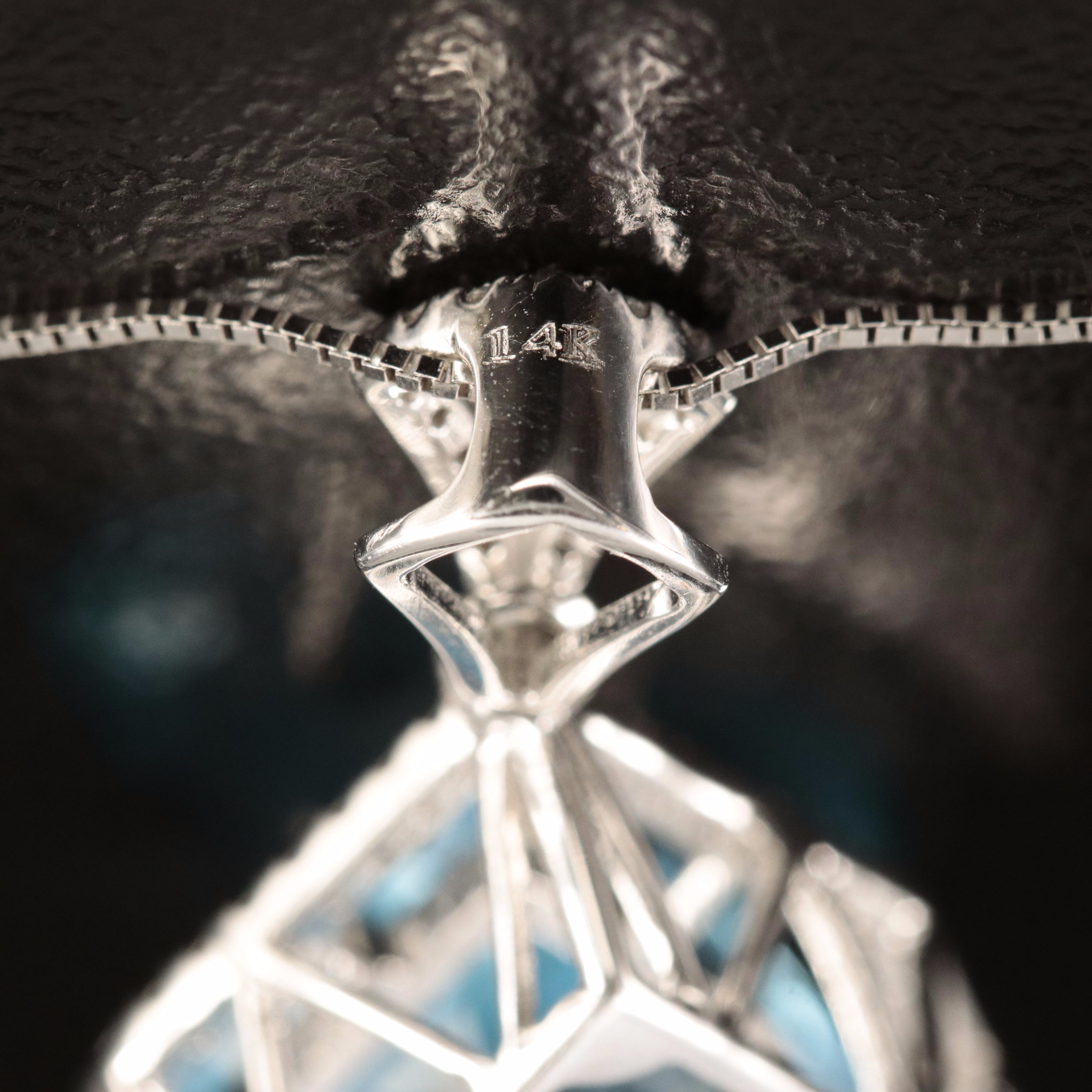 14K 18.70 CT Topaz and Diamond Pendant Necklace