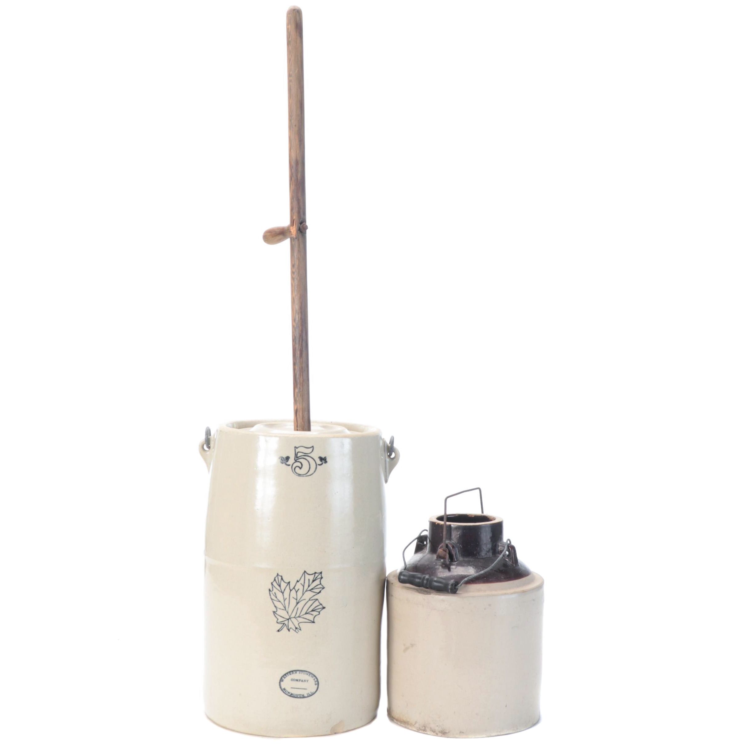 Western Stoneware Co. Five-Gallon Butter Churn with Dip Glazed Stoneware Crock