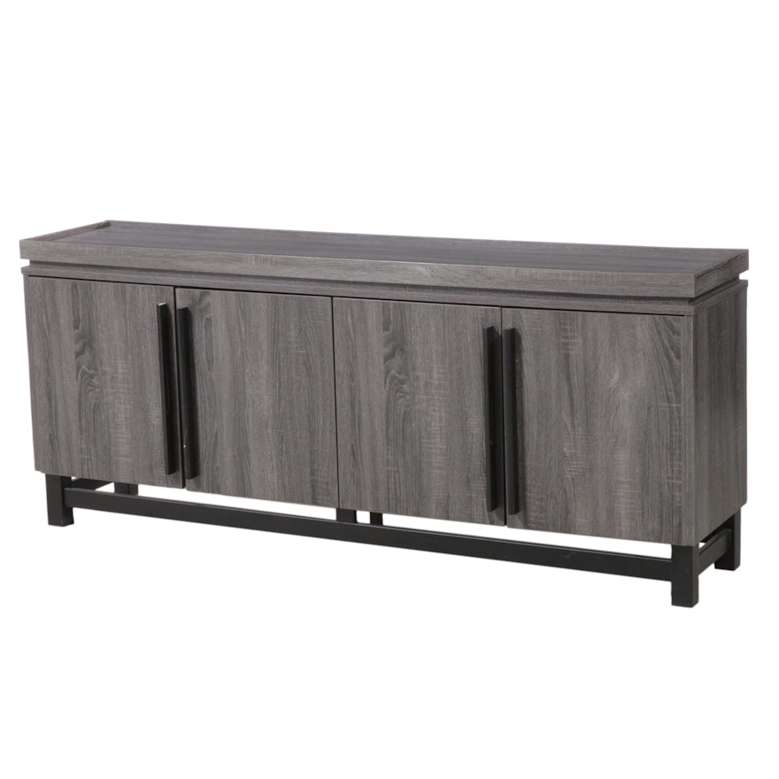 Contemporary Grey Oak-Grained Laminate and Parcel-Ebonized Credenza