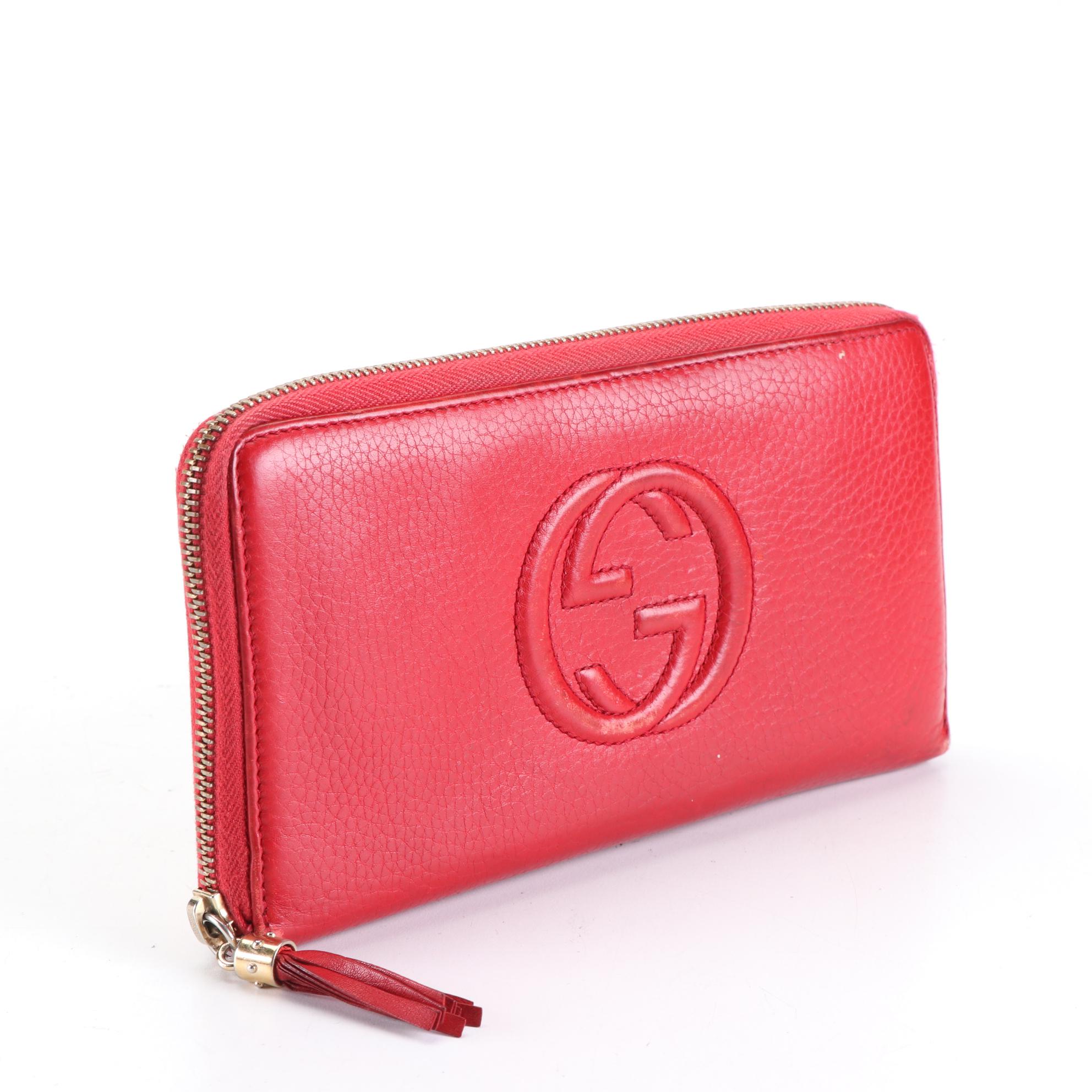 Gucci Soho Zip-Around Wallet in Red Grain Leather with Tassel